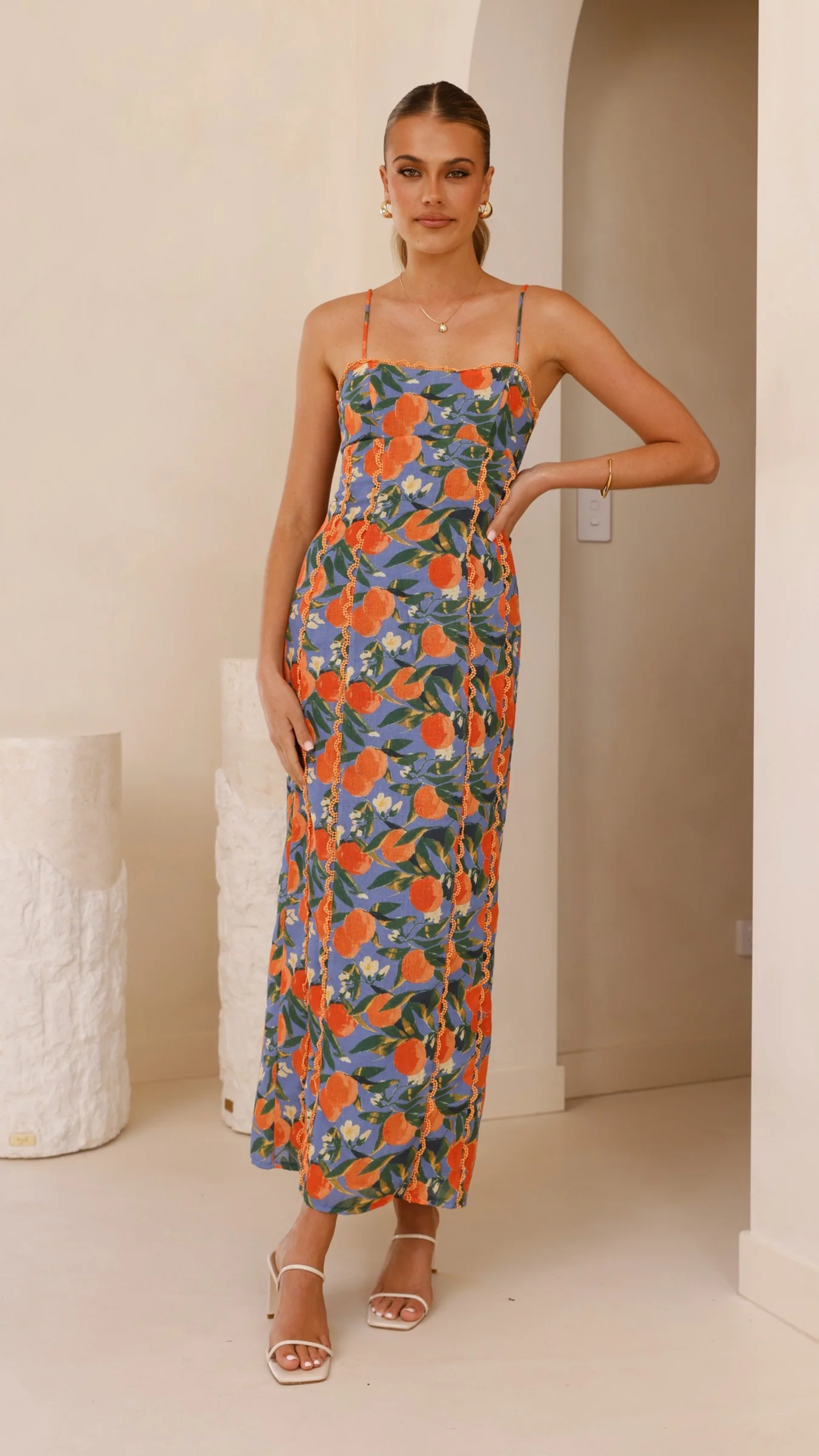 Carlia Midi Dress - Orange Print