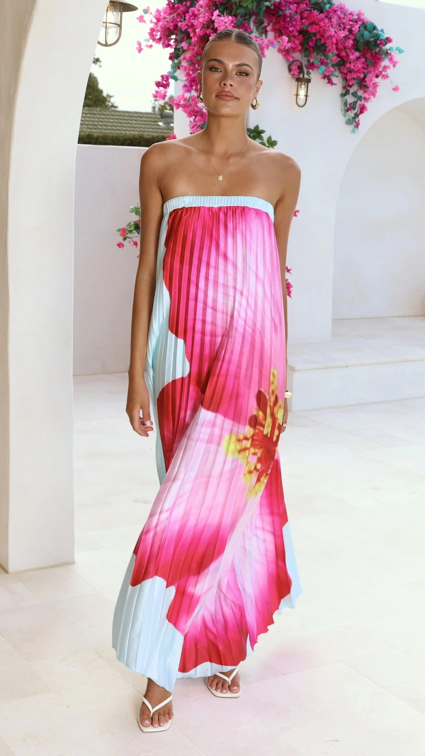 Neve Strapless Maxi Dress - Blue/Pink Floral