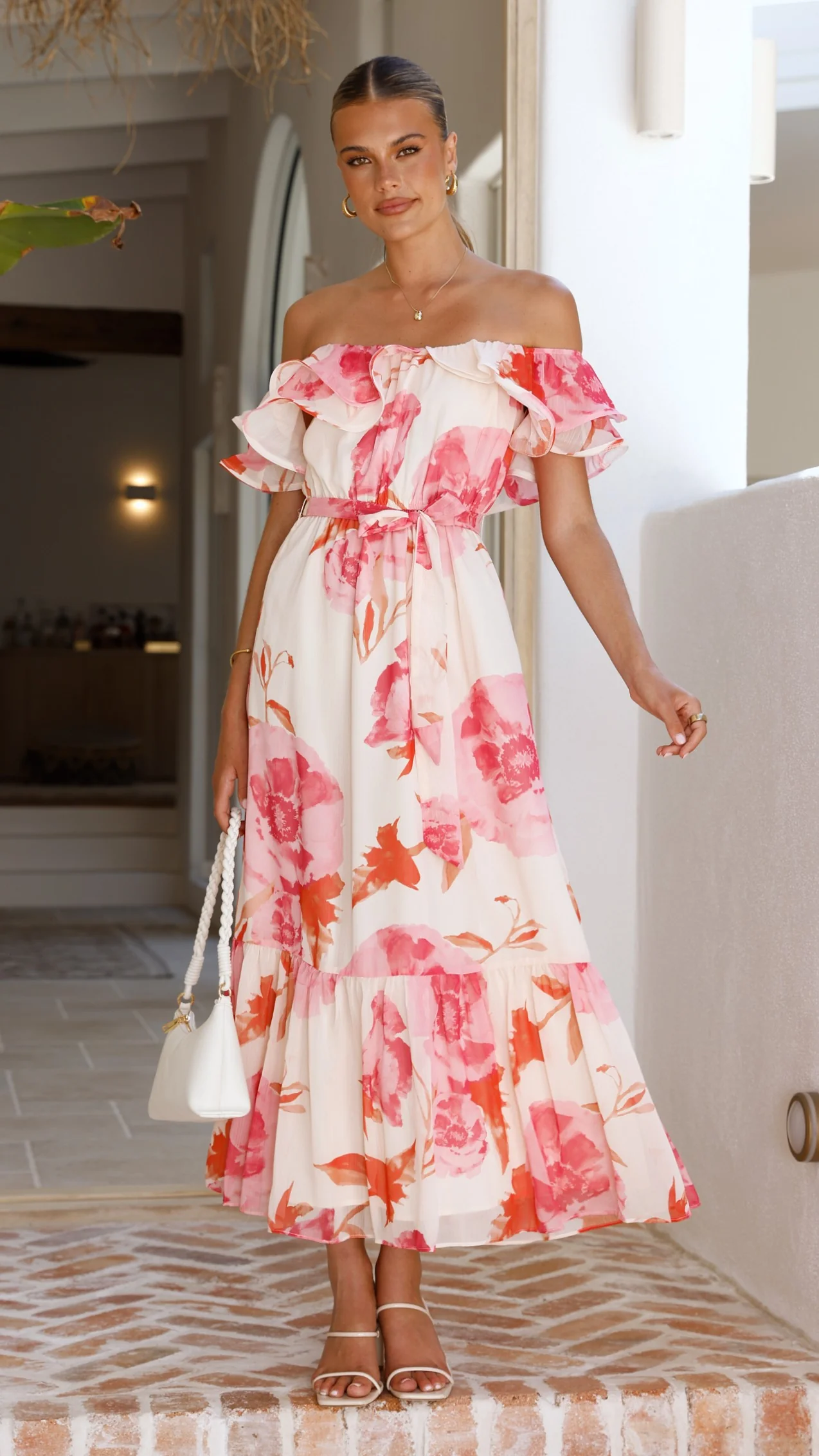 Chase Off Shoulder Maxi Dress- Pink Floral