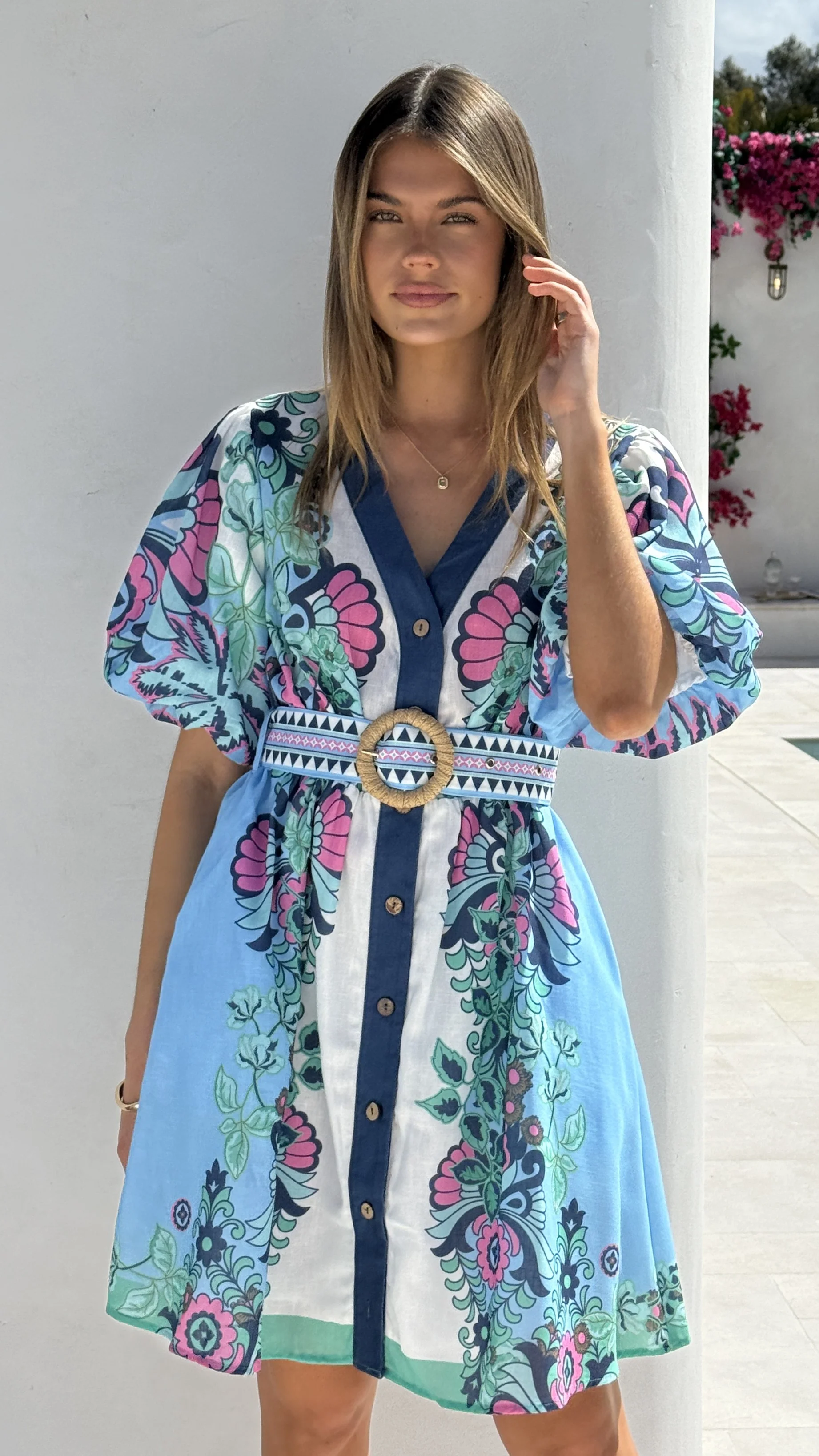 Dali Mini Dress - Island Bloom Blue