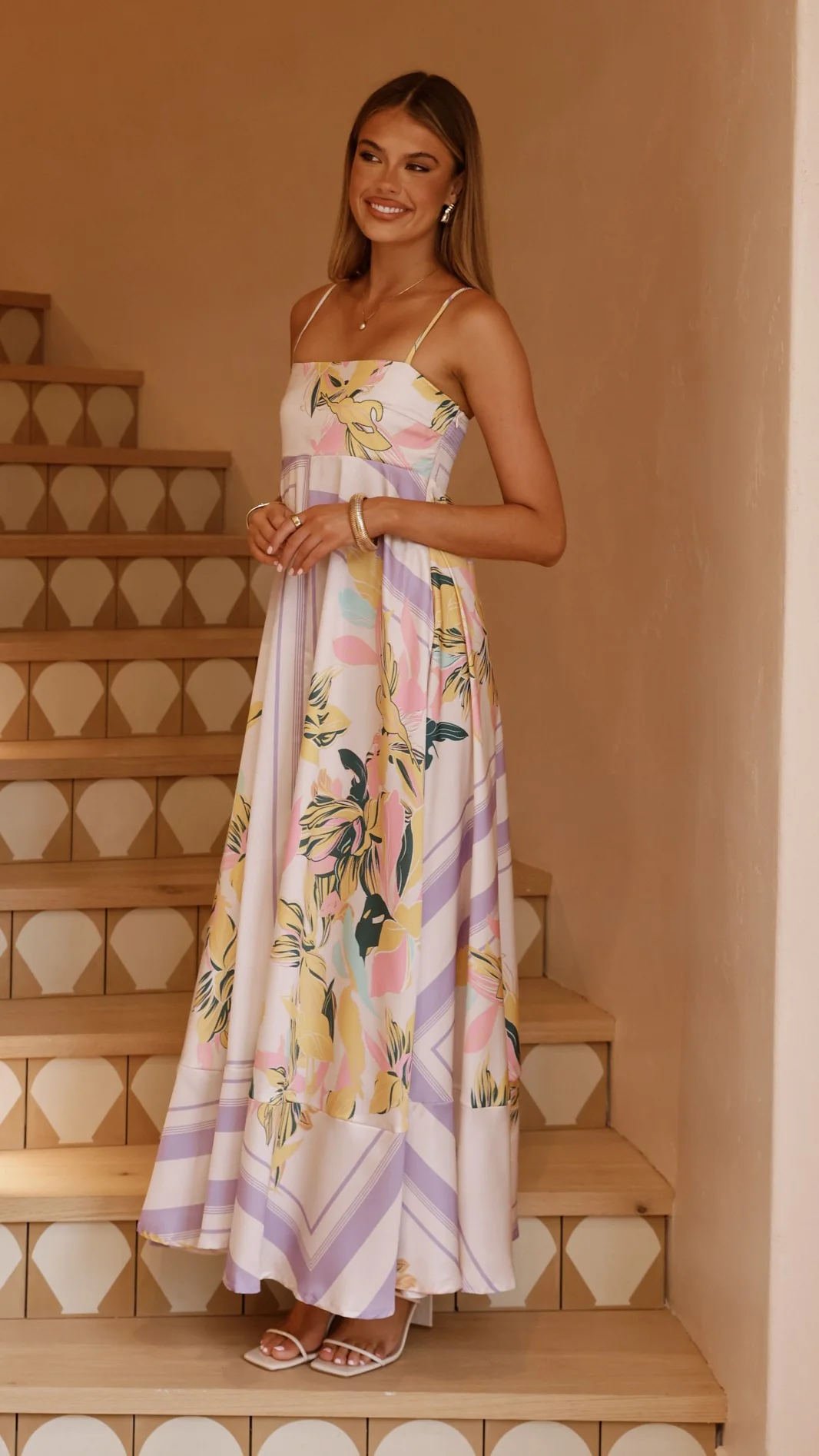 Kaethe Maxi Dress - Beige/Lilac