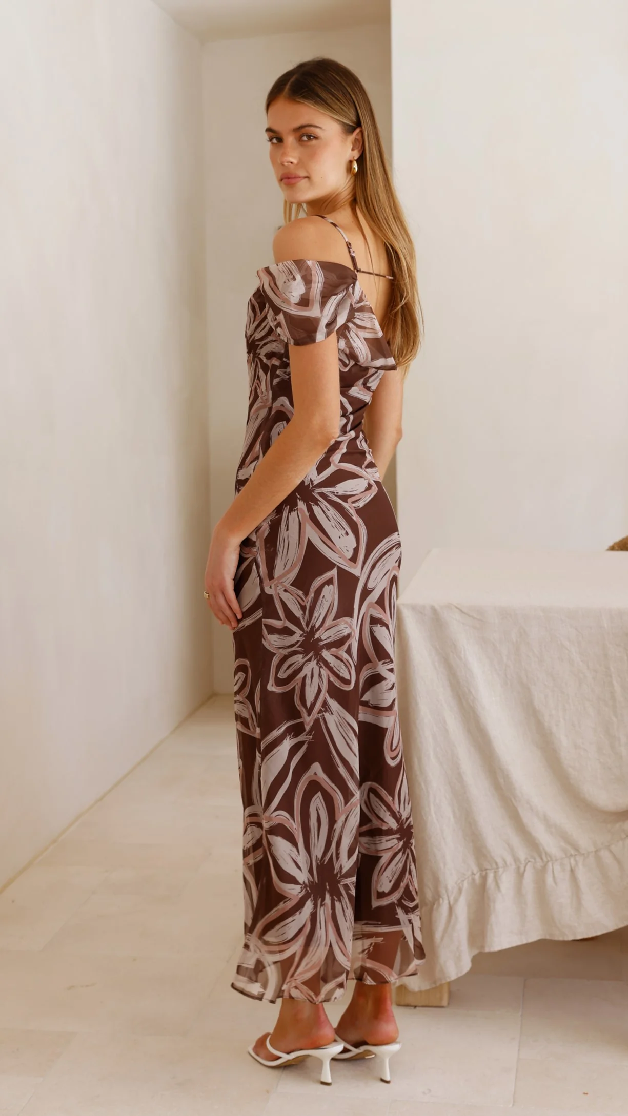 Adrianna Midi Dress - Brown Floral