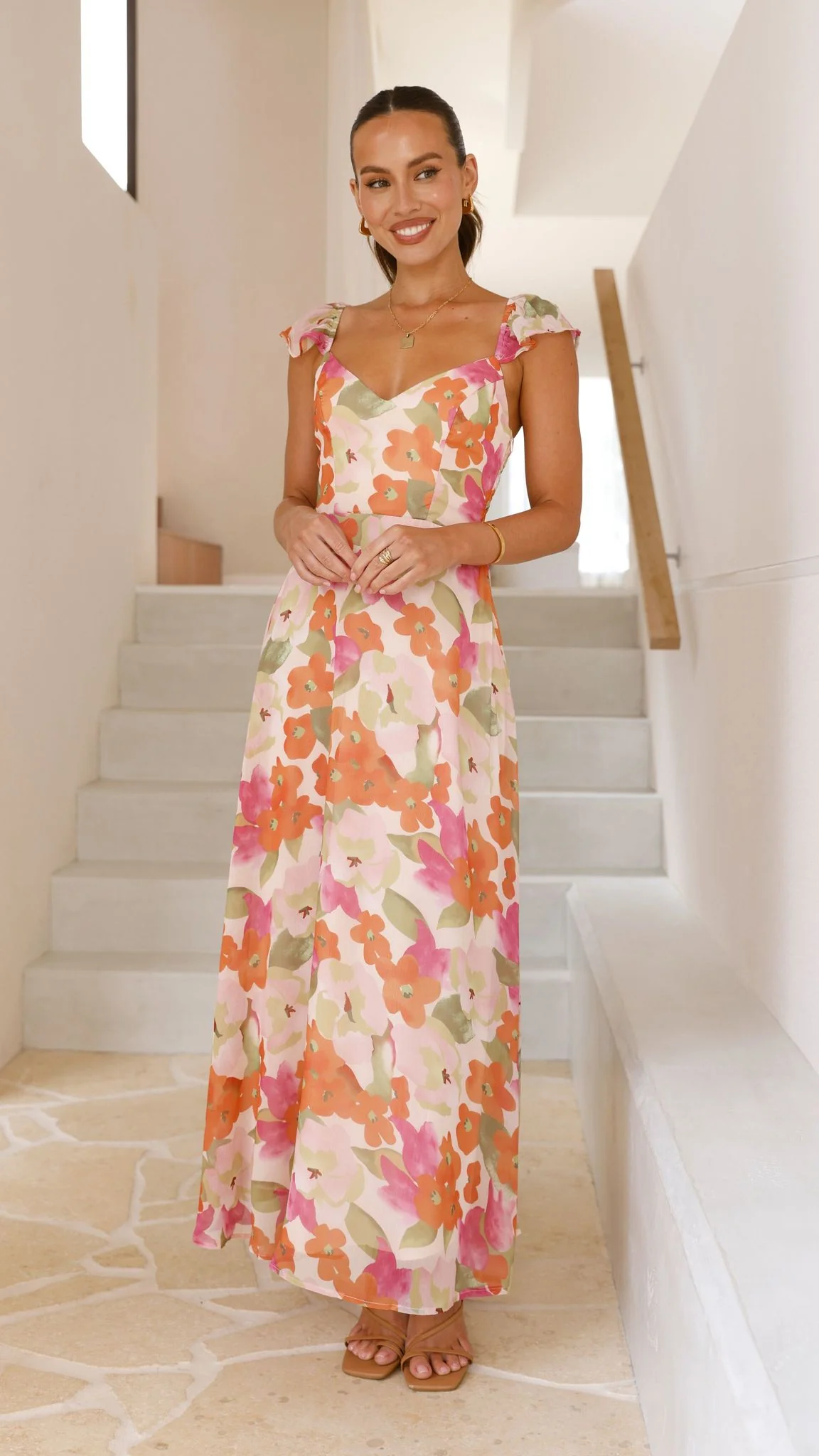 Calais Maxi Dress - Orange Floral