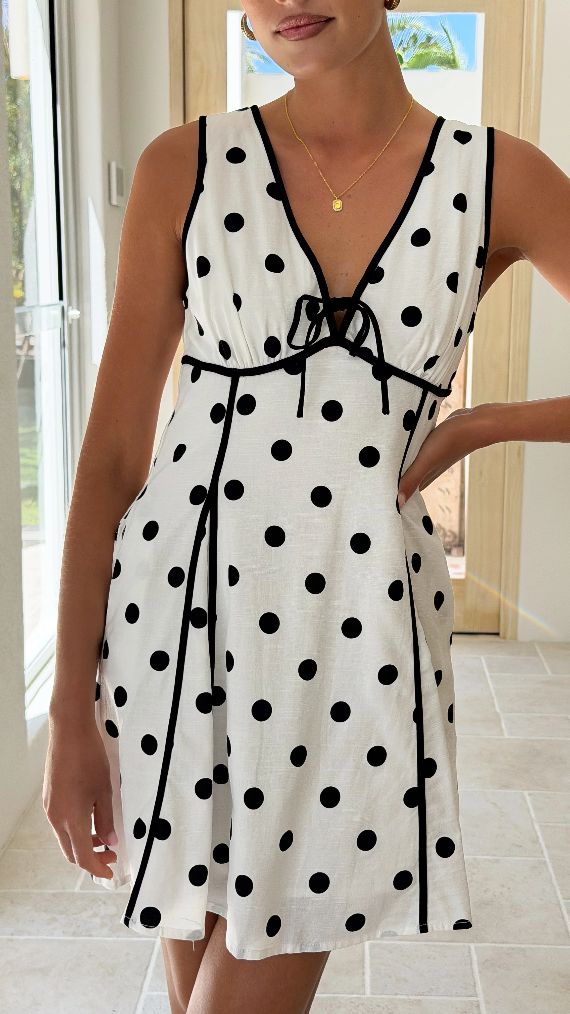 Eliana Mini Dress - White/Black Polka