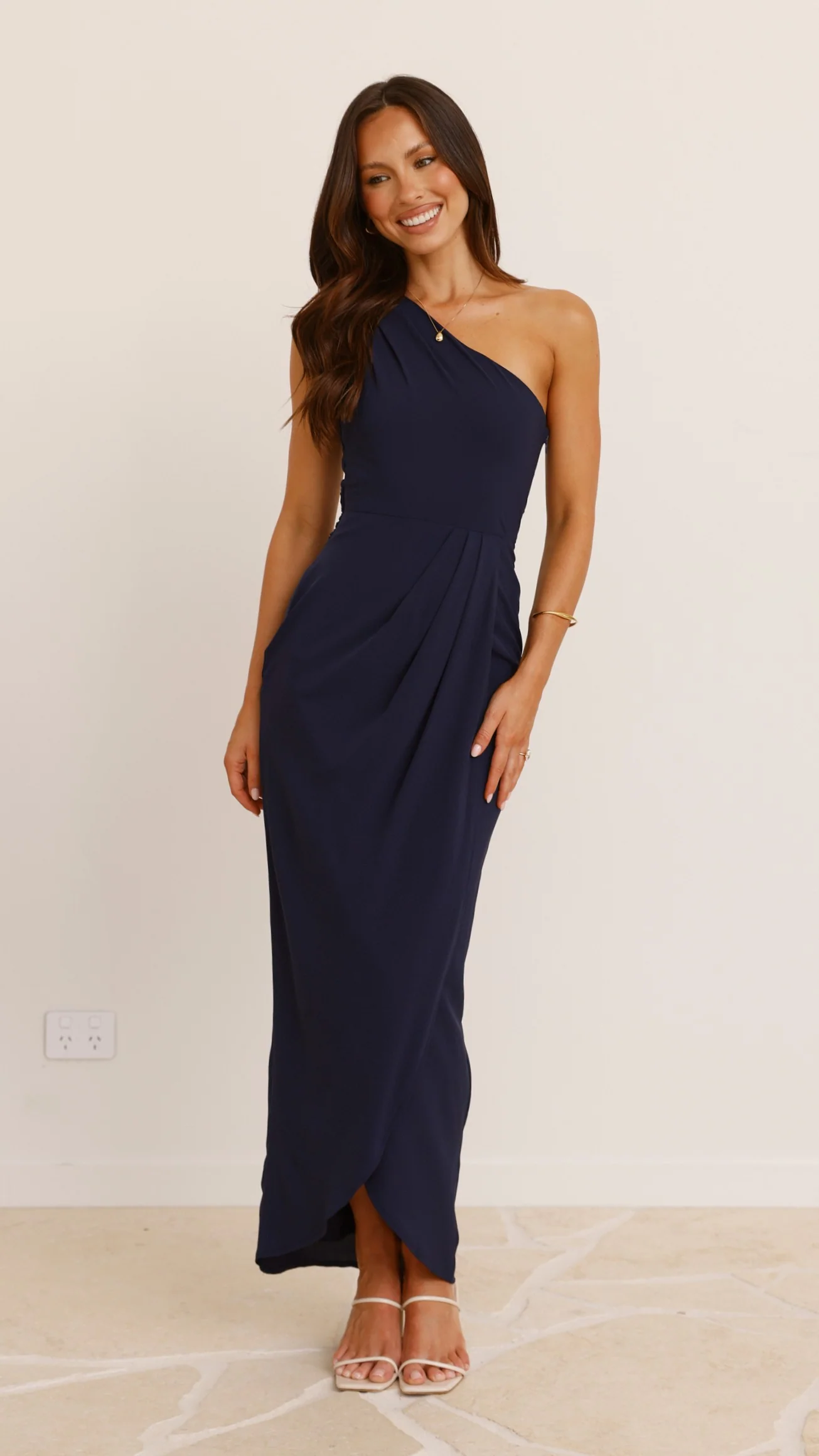 Clara One Shoulder Maxi Dress - Navy