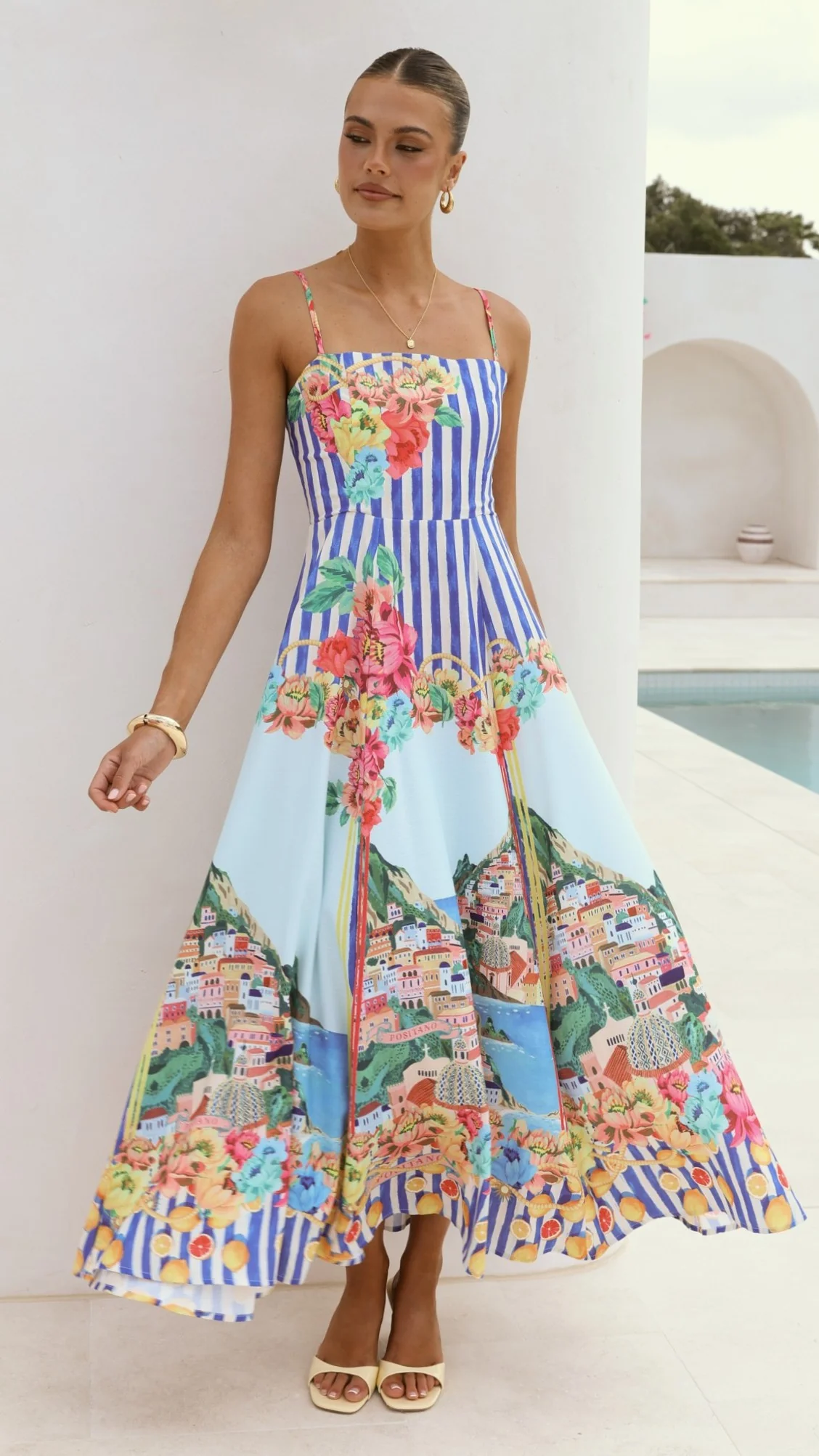 Clara Maxi Dress - Positano Blue