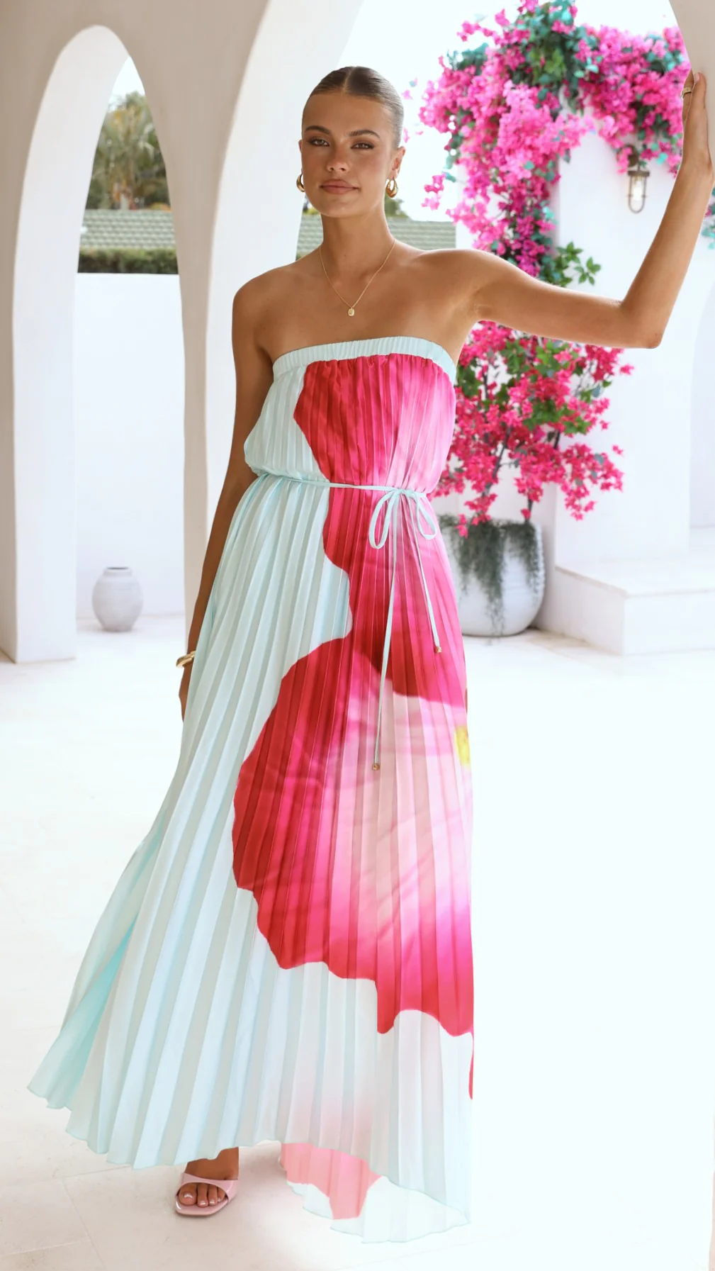 Neve Strapless Maxi Dress - Blue/Pink Floral