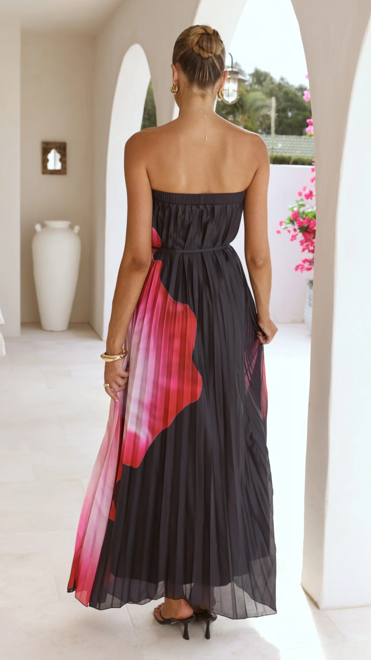 Neve Strapless Maxi Dress - Black/Pink Floral