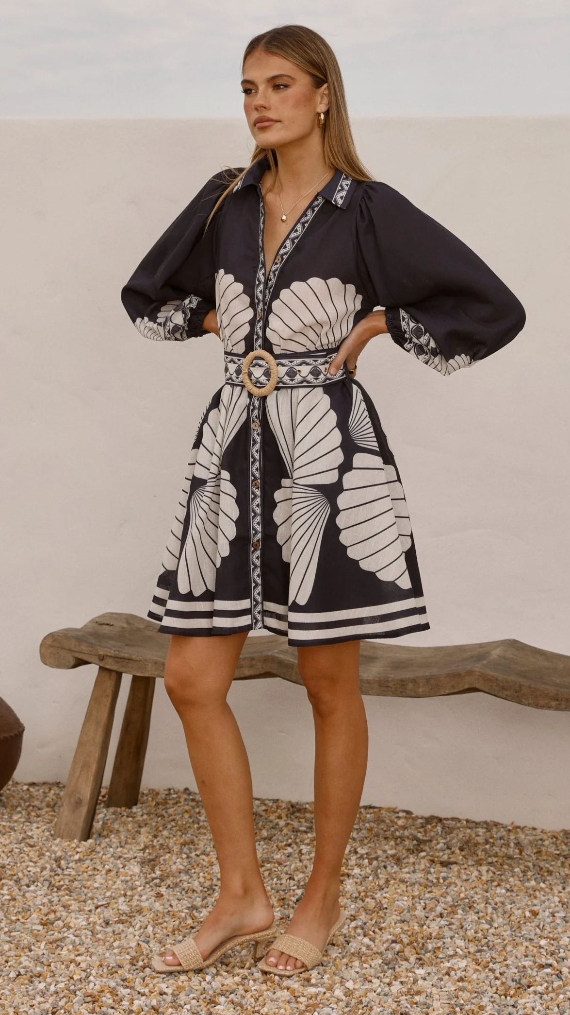 Mariel Long Sleeve Mini Dress - Black