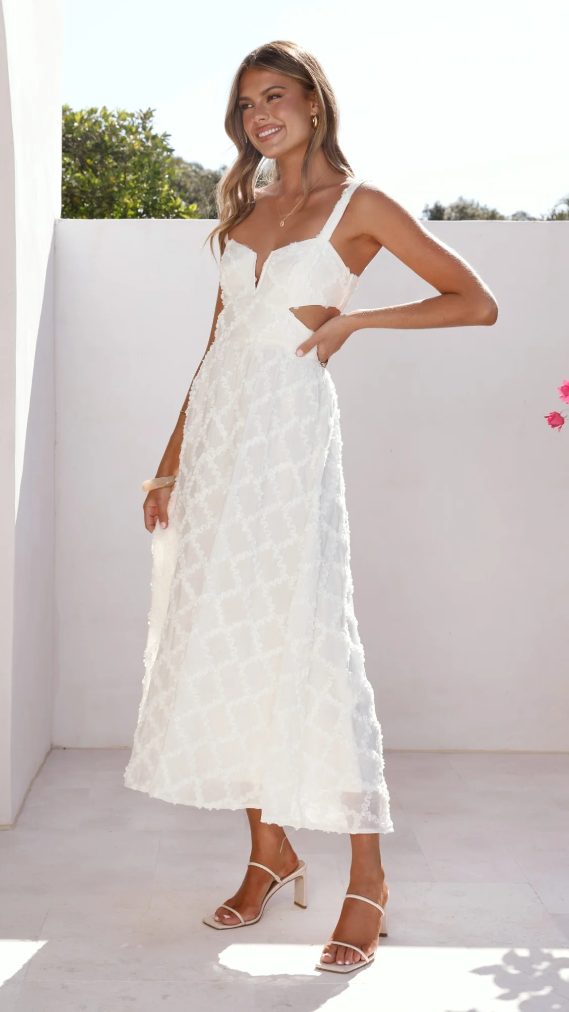 Jenny Side Cut Midi Dress - Cream