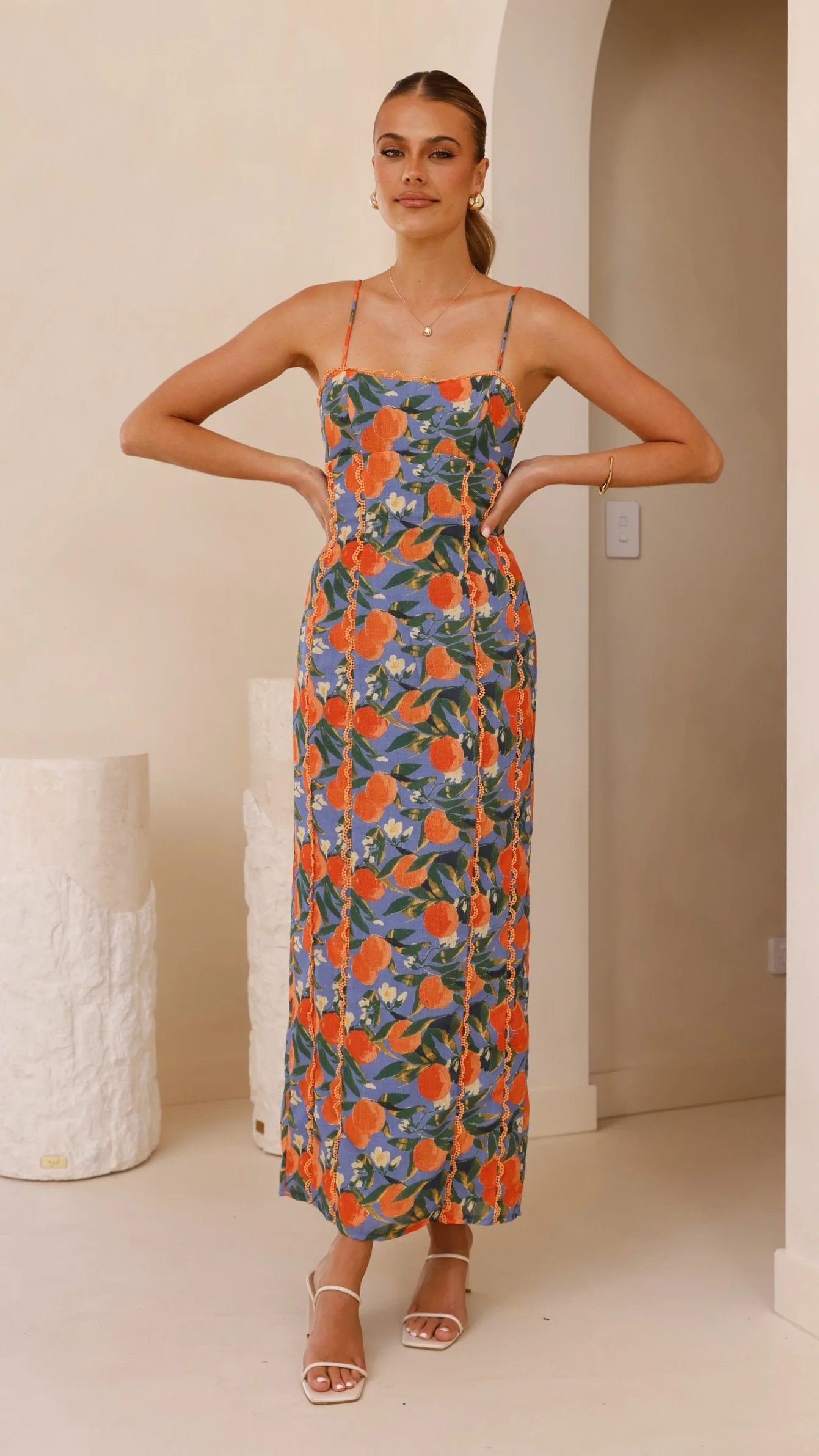 Carlia Midi Dress - Orange Print