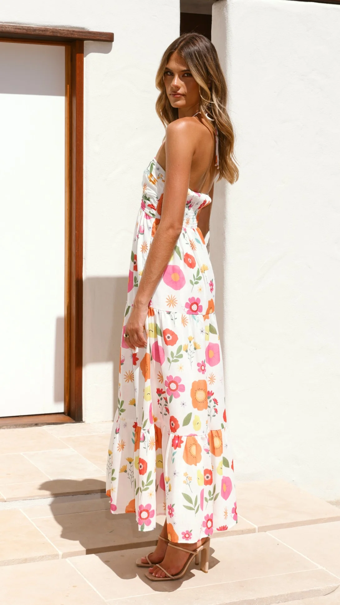 Taffeta Maxi Dress - White Floral