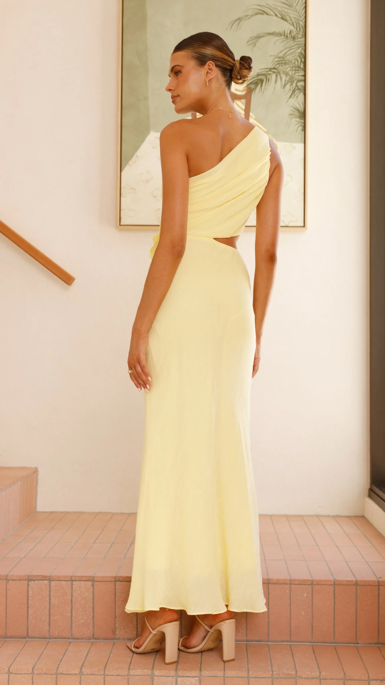 Bloom One Shoulder Cut Out Maxi Dress - Yellow