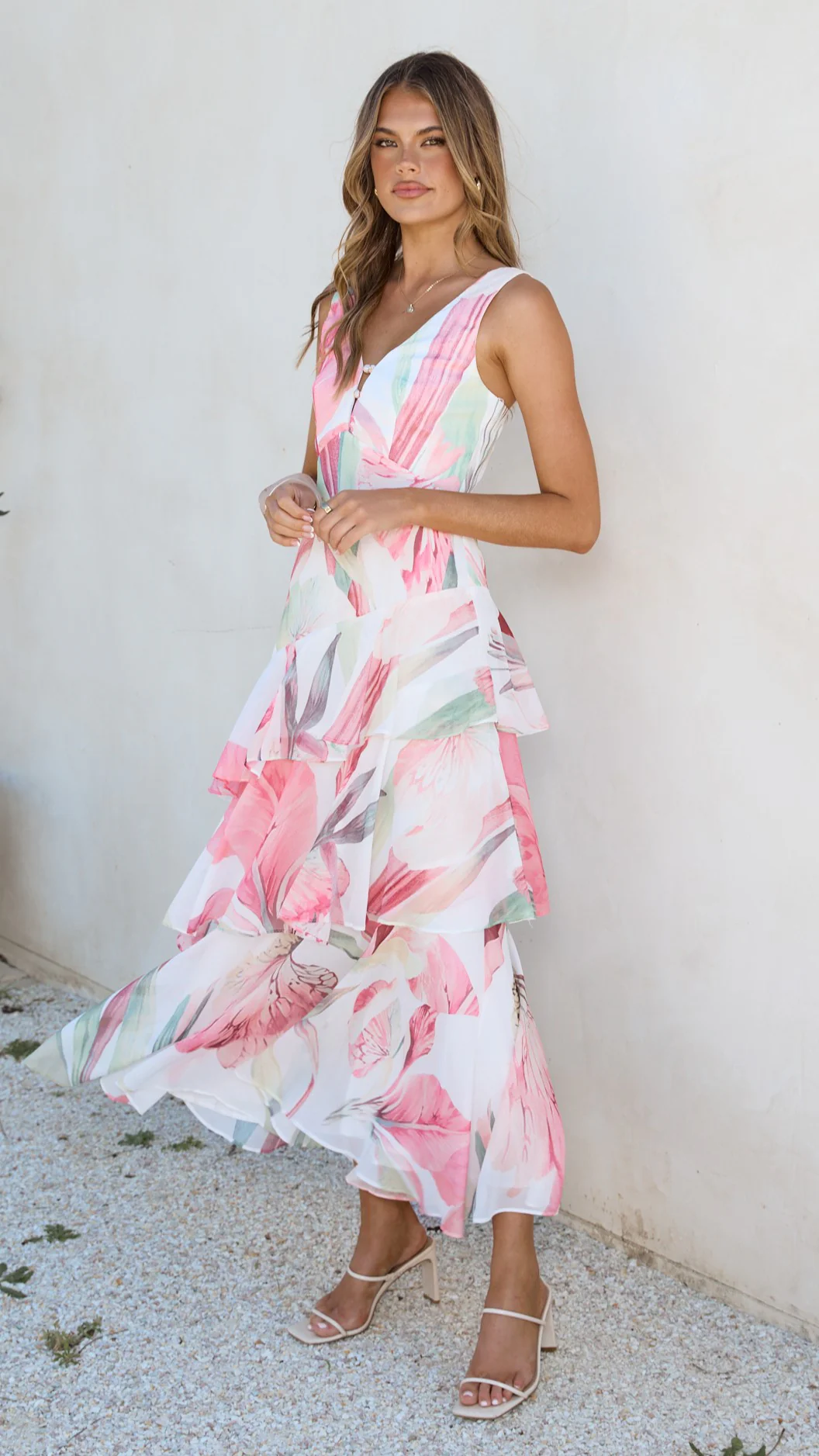 Reina Tiered Maxi Dress - Pink Floral
