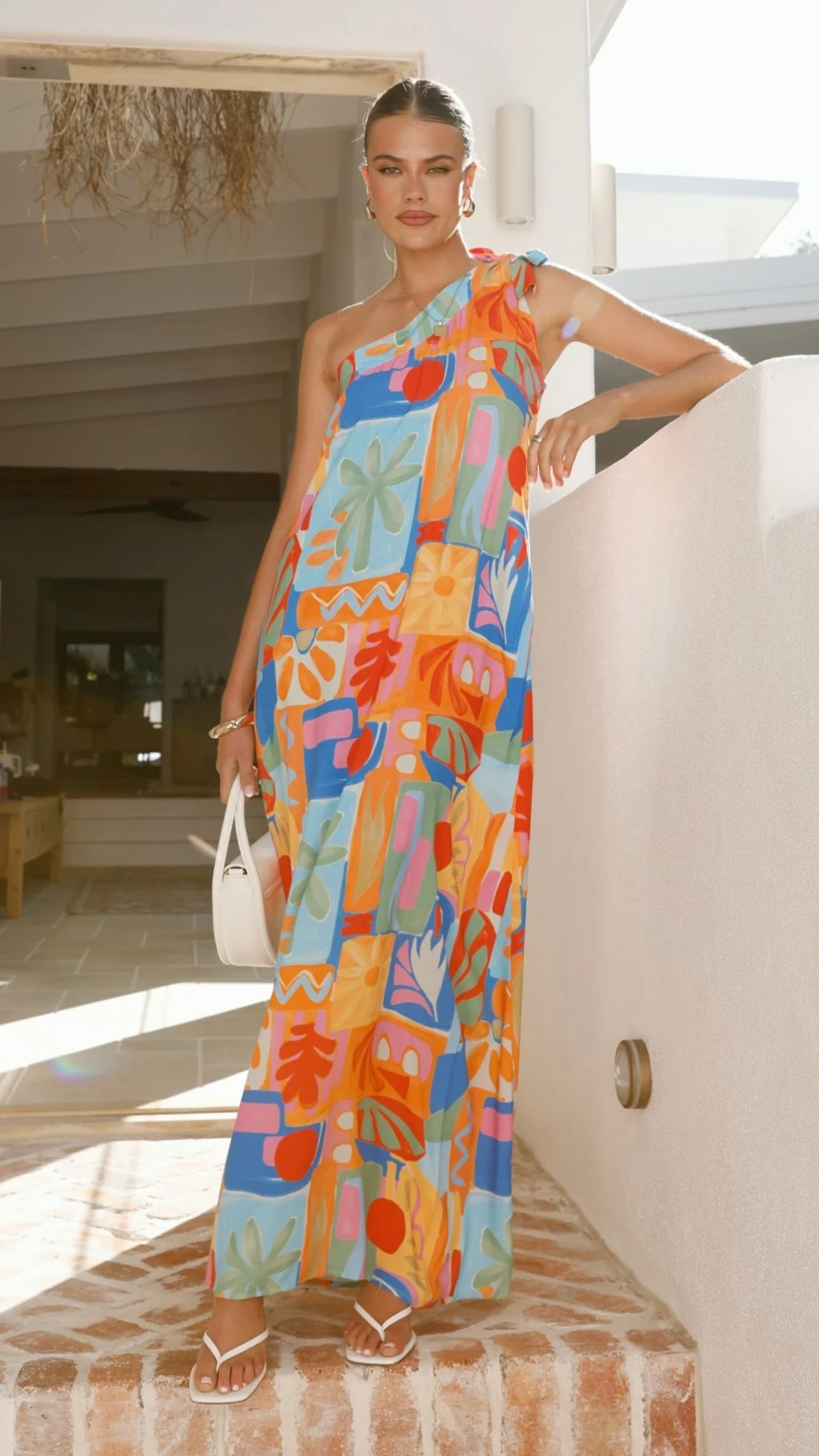 Paxton One Shoulder Maxi Dress - Tropical Abstract