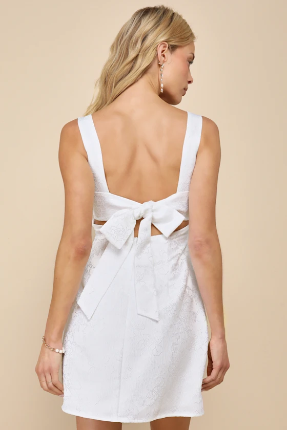 Perfectly Flirtatious Pink Floral Jacquard Tie-Back Mini Dress