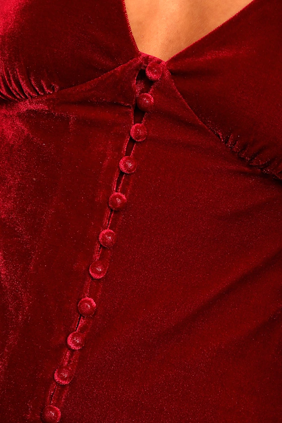 Make it Merry Wine Red Velvet Long Sleeve Button-Up Mini Dress