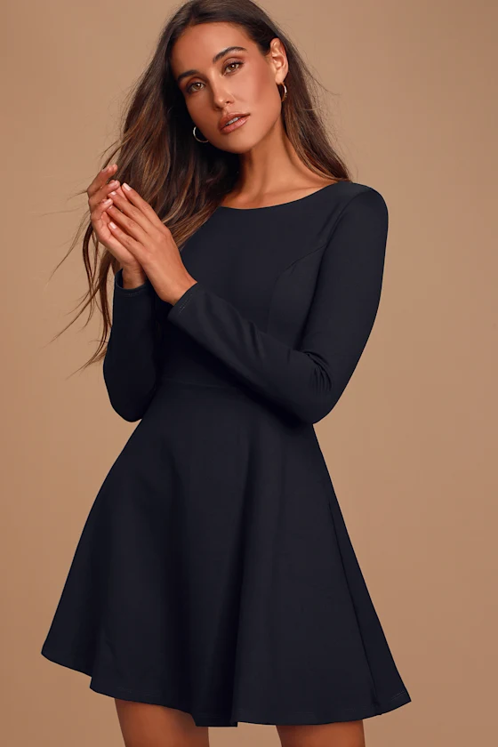 Forever Chic Black Long Sleeve Dress