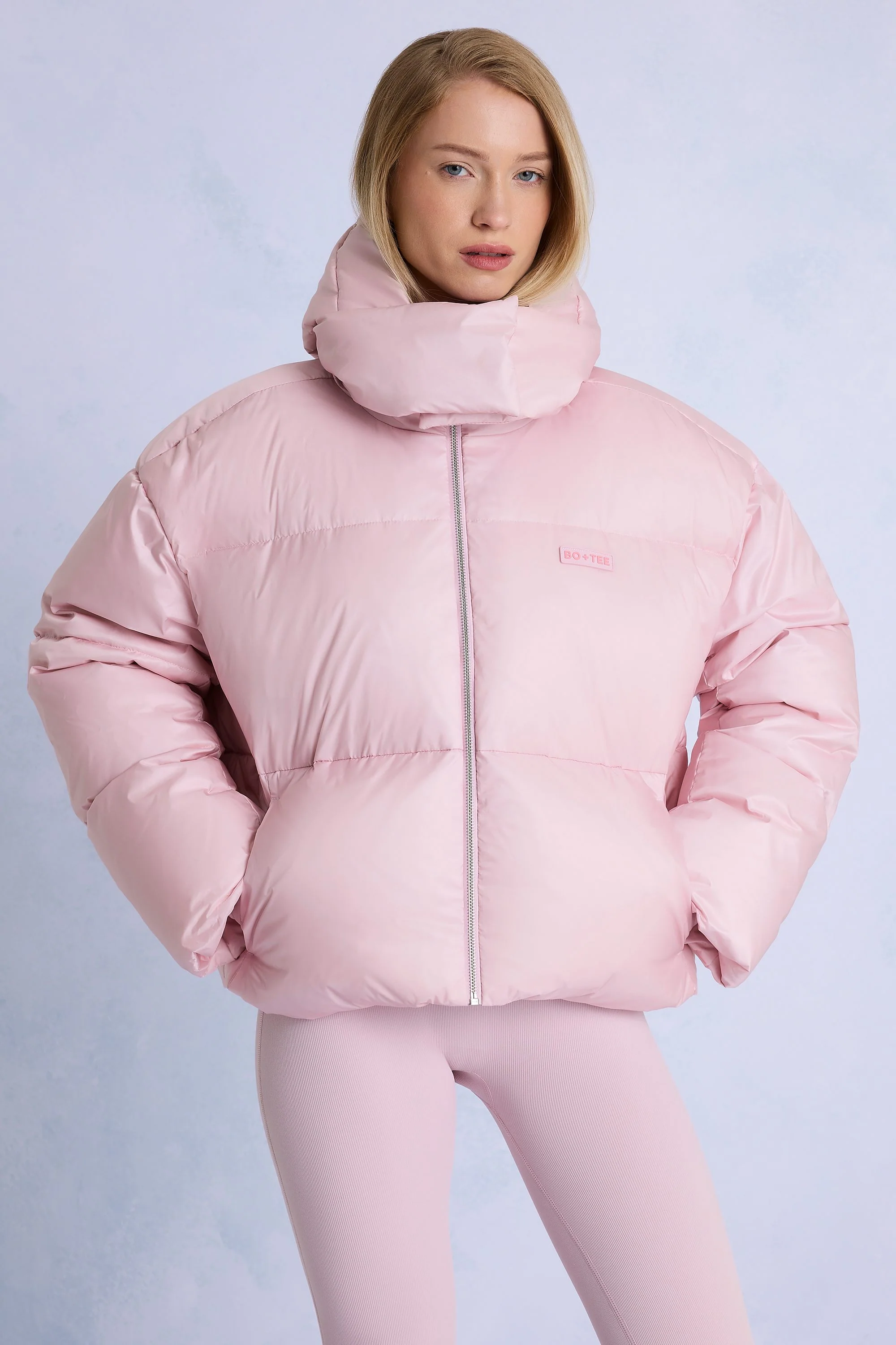 Waterproof Cropped Oversized Ski Jacket in Powder Pink