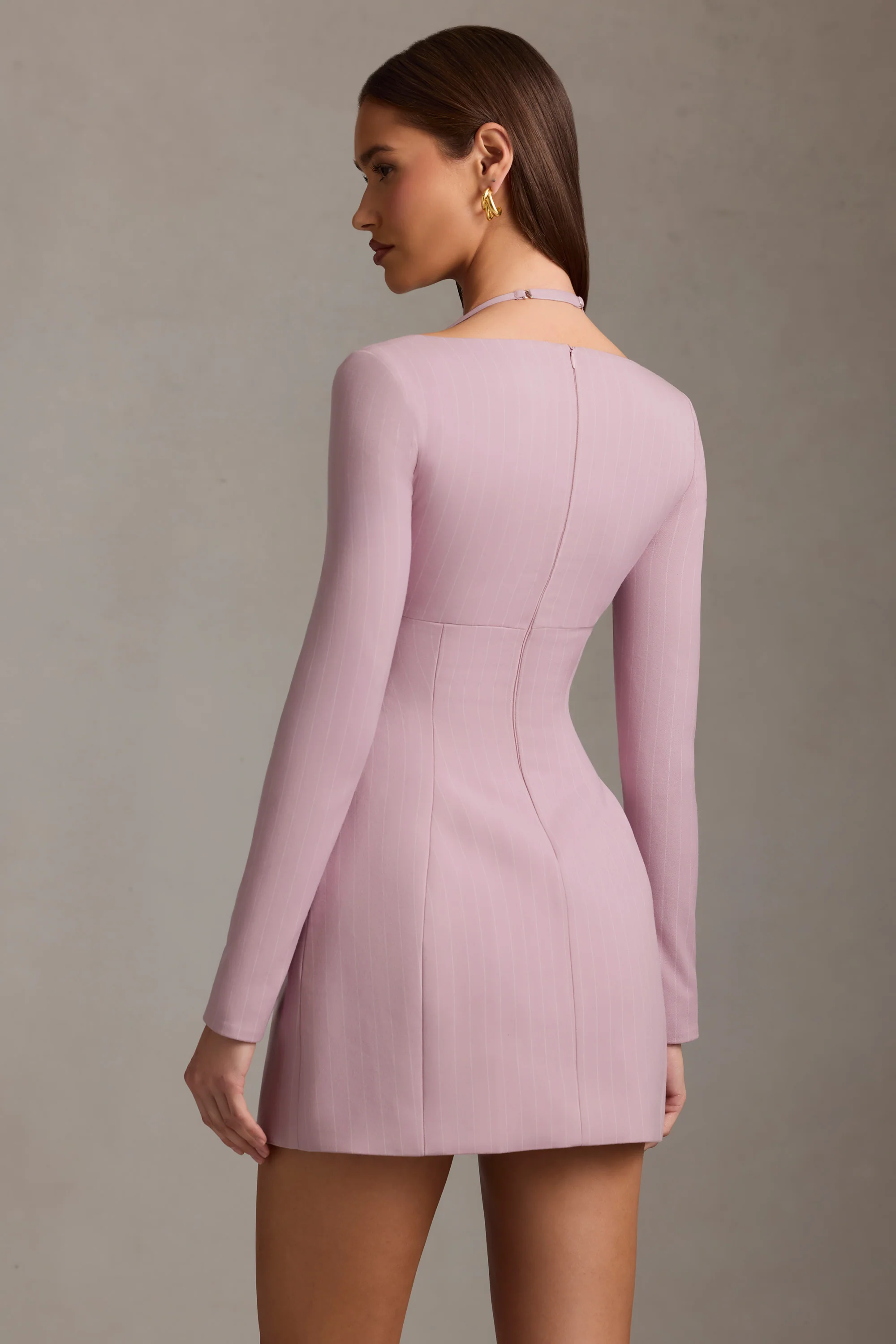 Pinstripe Structured A-Line Mini Dress in Mauve