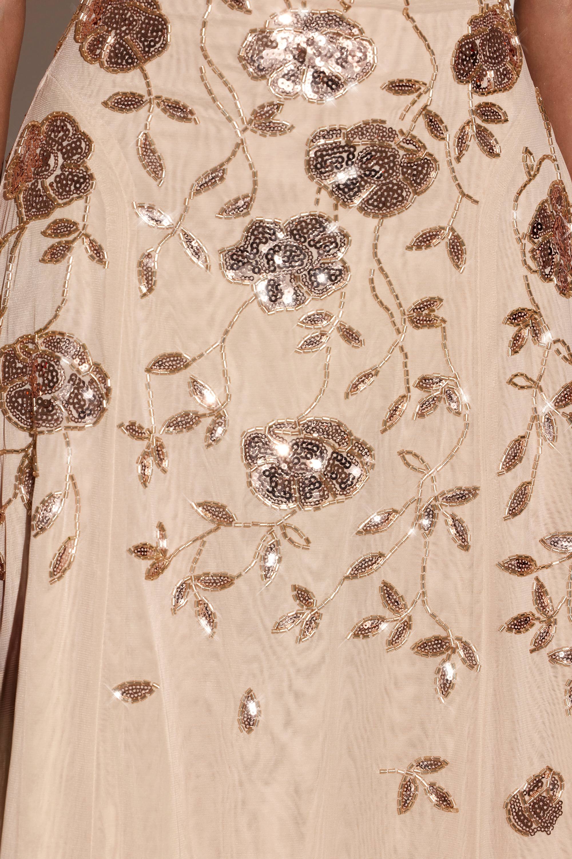 Embellished Asymmetric Midaxi Dress in Gold