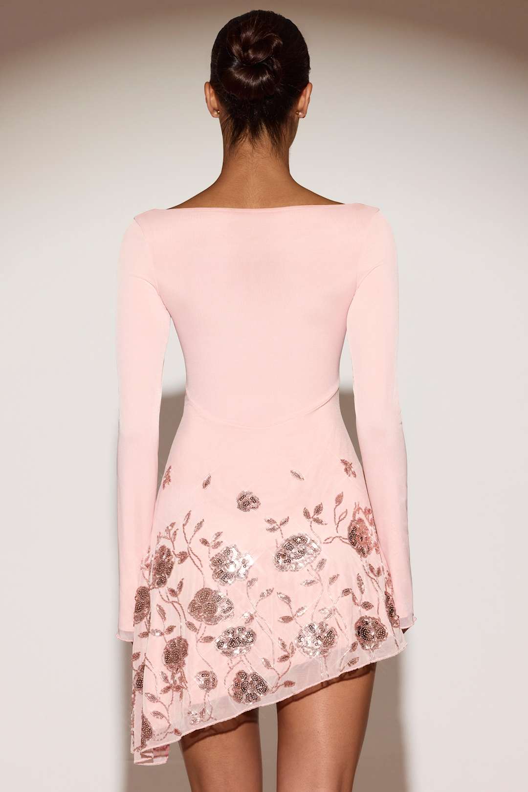 Embellished Asymmetric Mini Dress in Pink