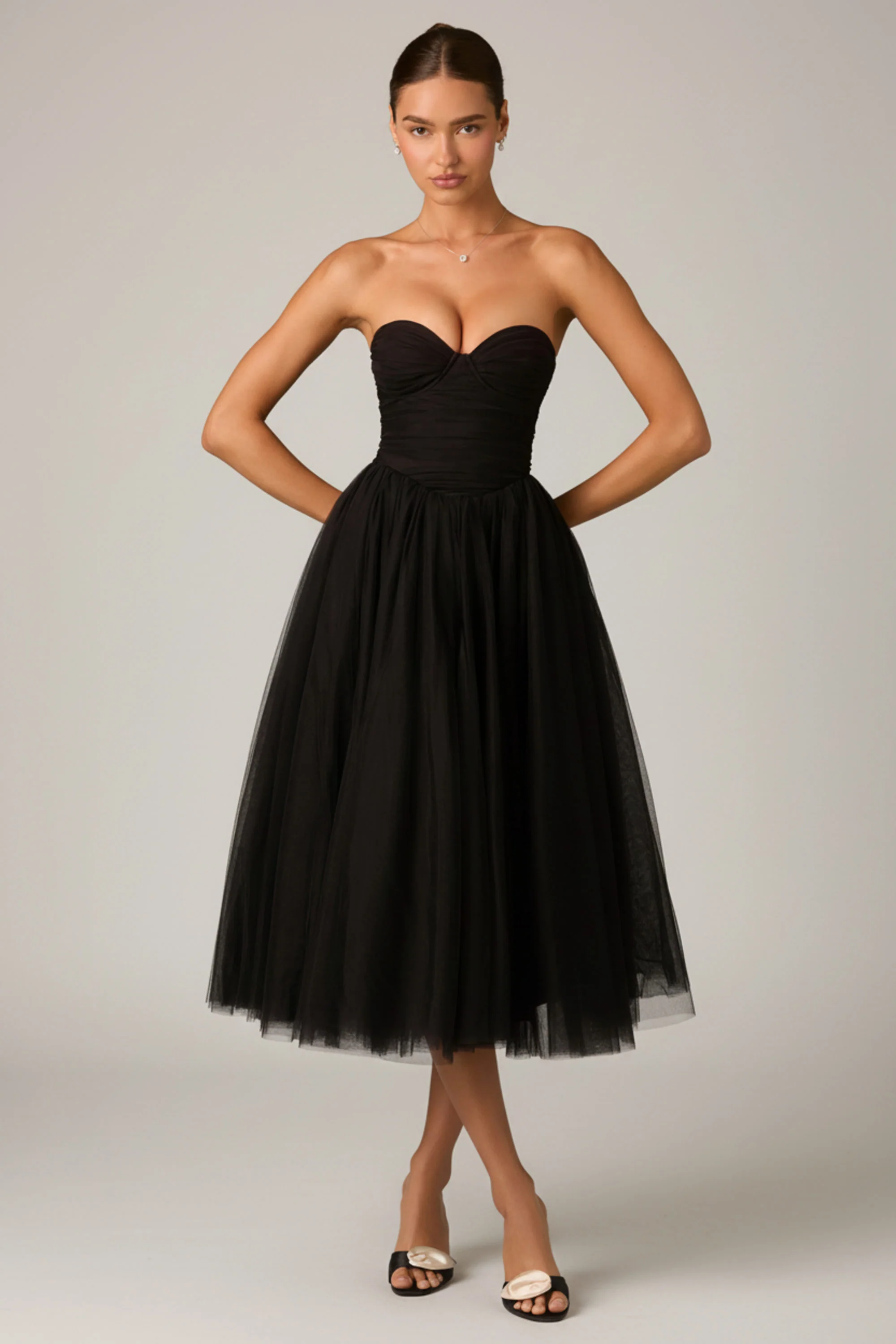 Tulle Corset Midaxi Dress in Black