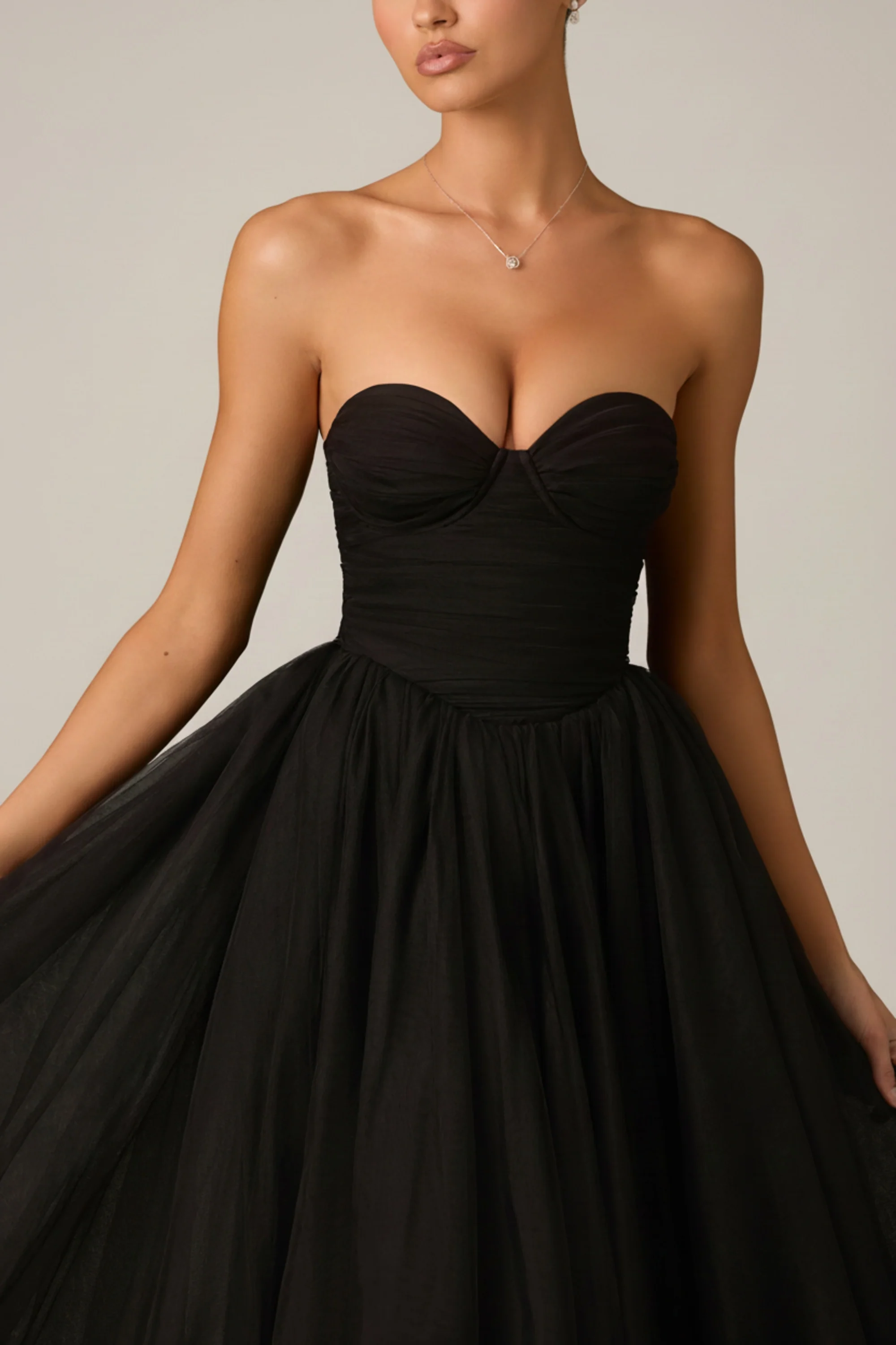 Tulle Corset Midaxi Dress in Black