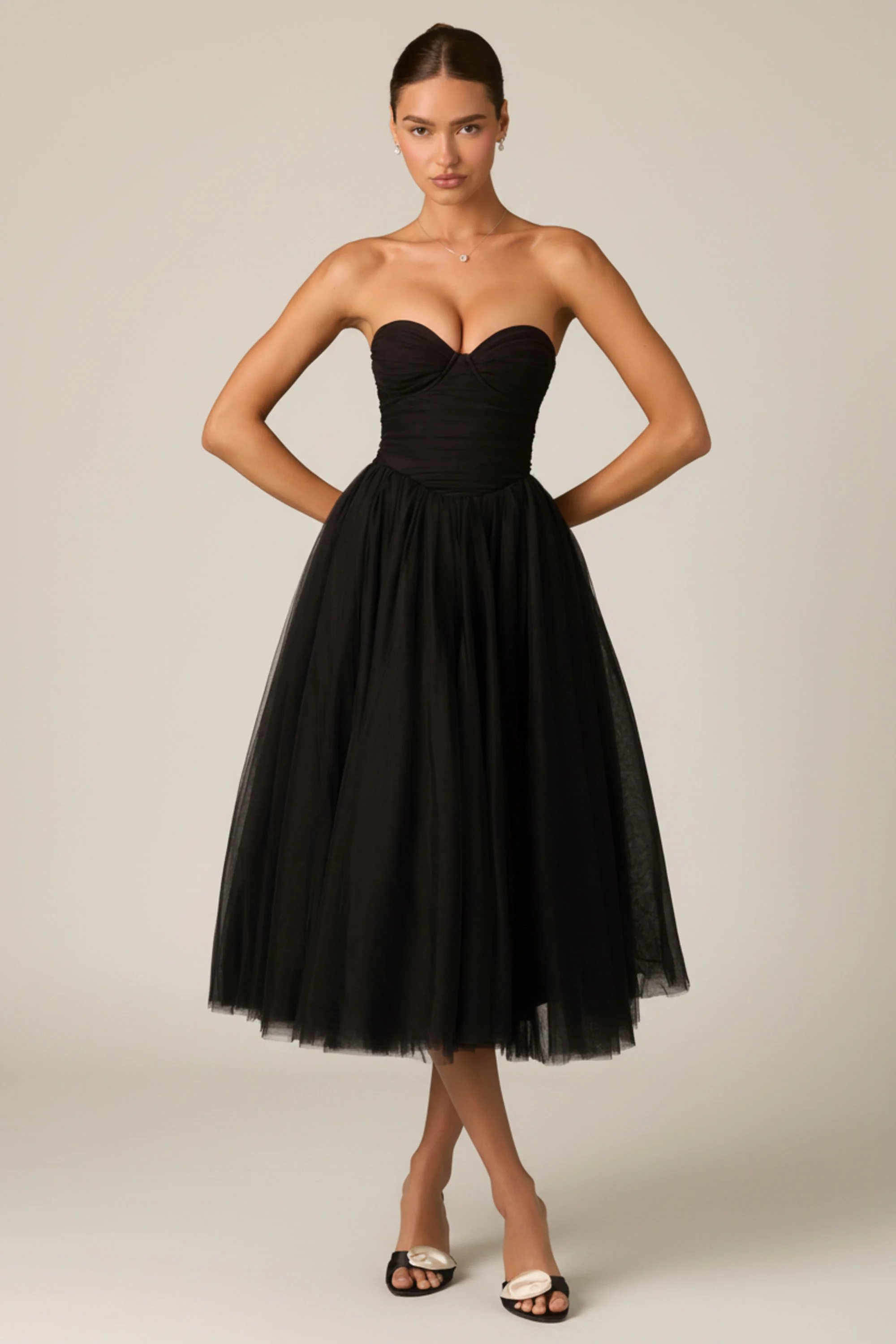 Tulle Corset Midaxi Dress in Black