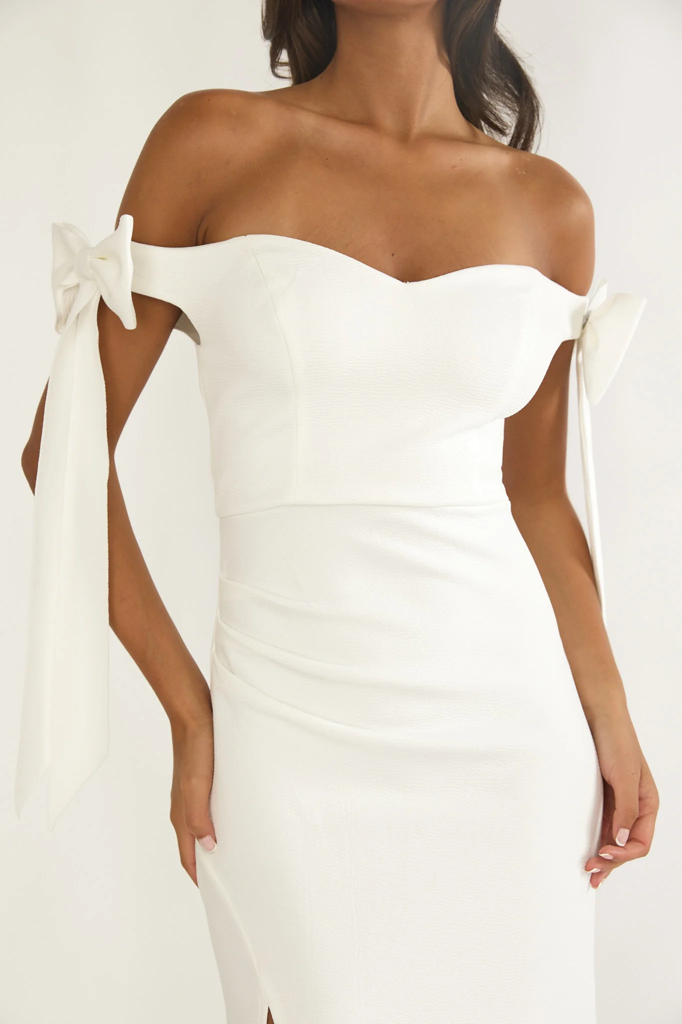 Have Faith Off-Shoulder Bow Sleeve Maxi Dress White