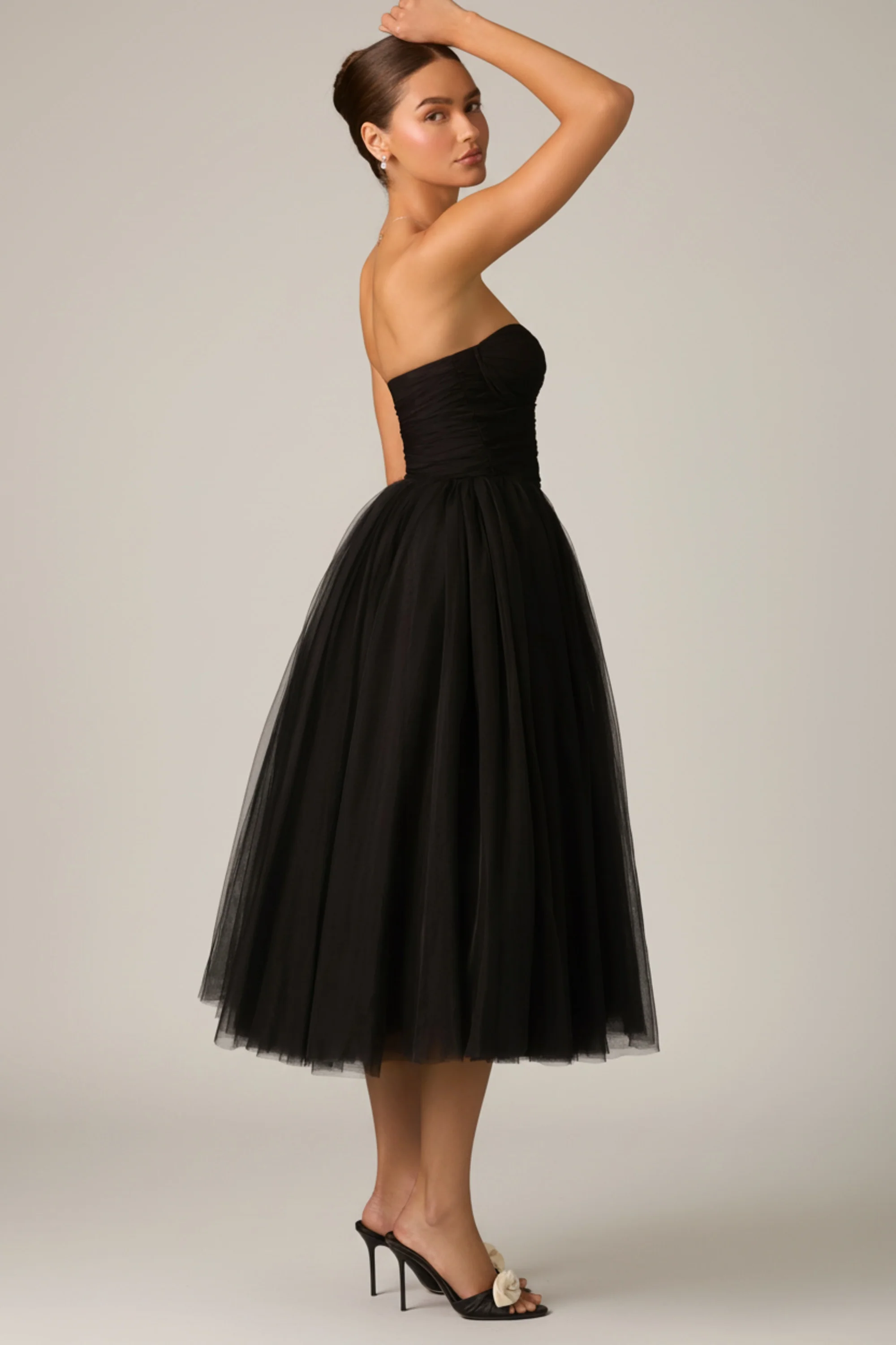 Tulle Corset Midaxi Dress in Black