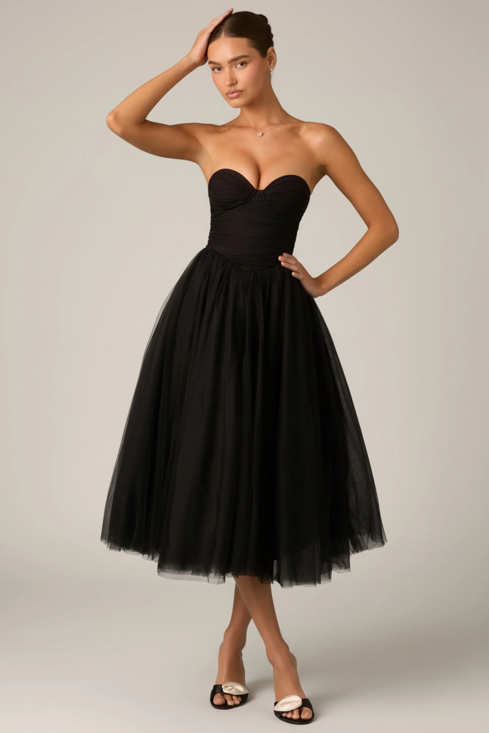 Tulle Corset Midaxi Dress in Black