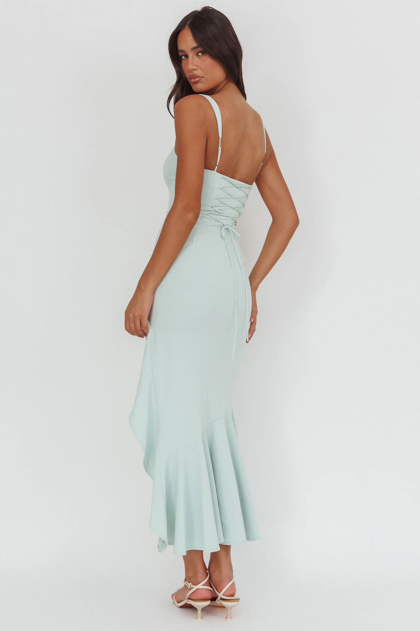 Delighted Asymmetric Hem Maxi Dress Sage