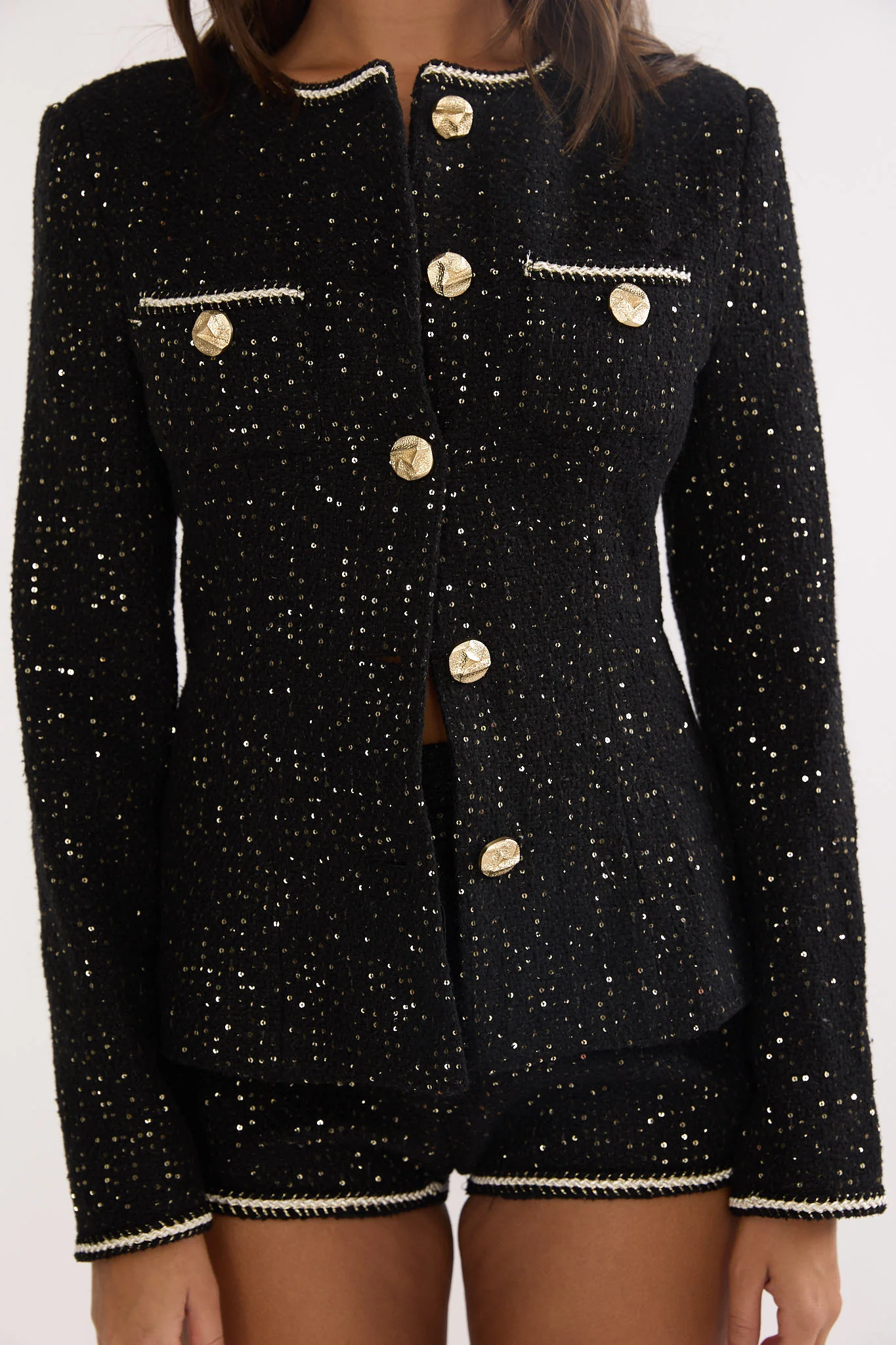 Kyomi Gold Button Tweed Jacket Blackgold