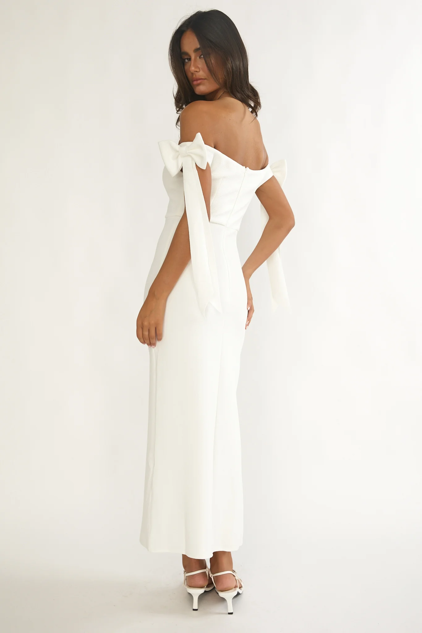 Have Faith Off-Shoulder Bow Sleeve Maxi Dress White