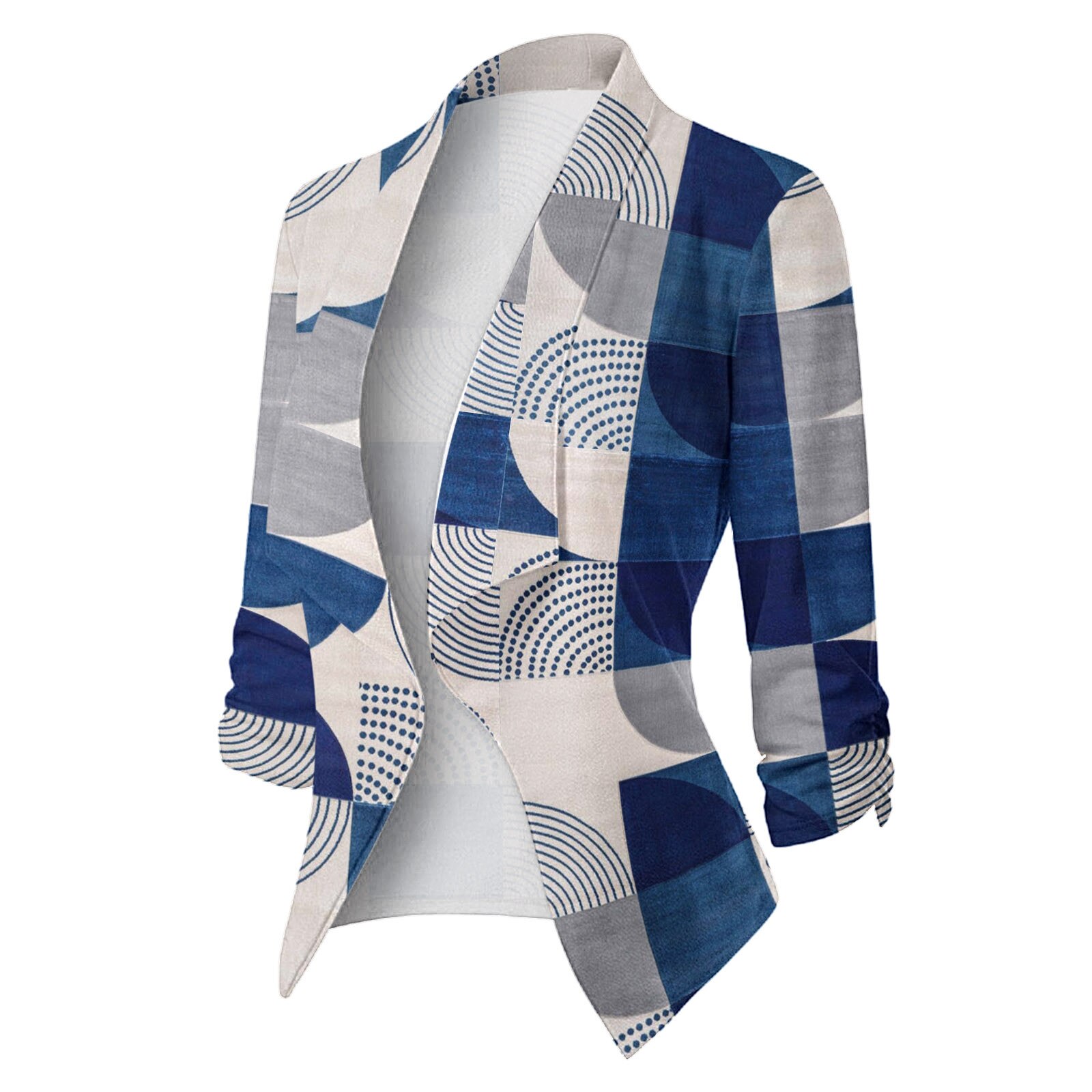 Blazer Coat Women Casual Print Three Quarter Sleeve Suit Open Front Notched Collar Suit Cardigan Coats for Women Fashion