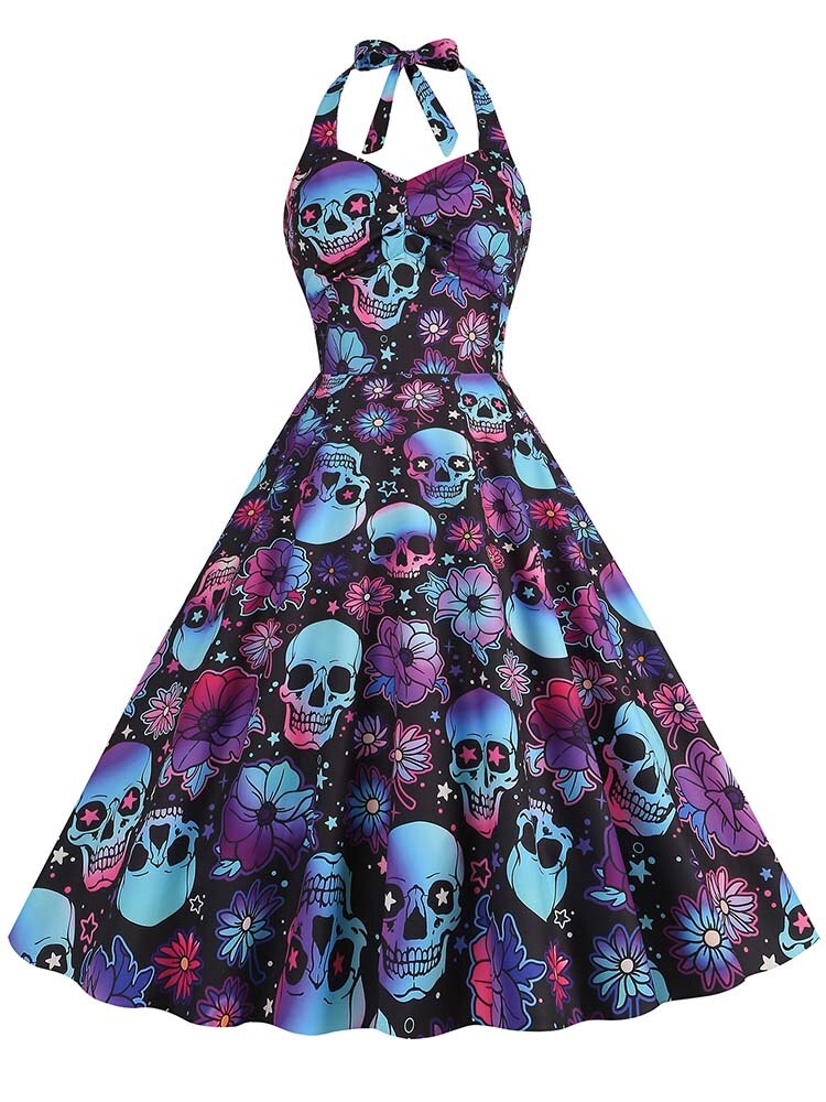 New Harajuku Halloween Dress Fashion Women Costumes Sleeveless 50S 60S Vintage Halter Party Holloween Clothes Cosplay