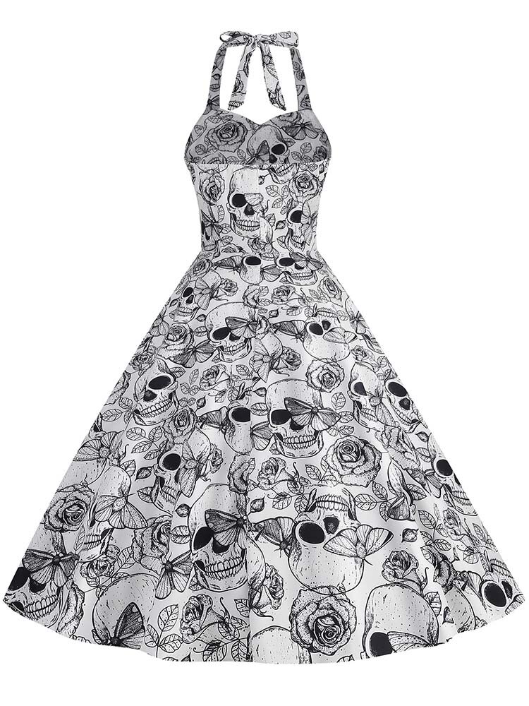 New Harajuku Halloween Dress Fashion Women Costumes Sleeveless 50S 60S Vintage Halter Party Holloween Clothes Cosplay