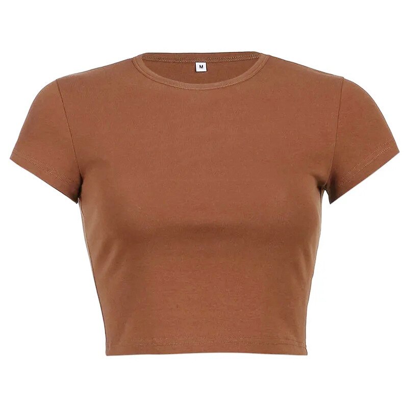 Sweet Purple Short Sleeve Women Casual T Shirts Basic O Neck All Match Crop Top Soft Bodycon Korean Fashion Tees Blouse