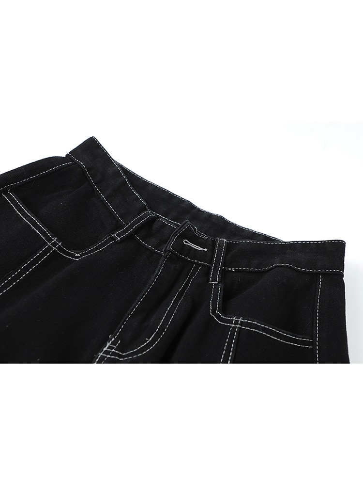 Baggy Jeans Women Cargo Pants Vintage High Waist Streetwear Denim Pants Black Gothic Clothes Pockets Straight Wide Leg Trousers