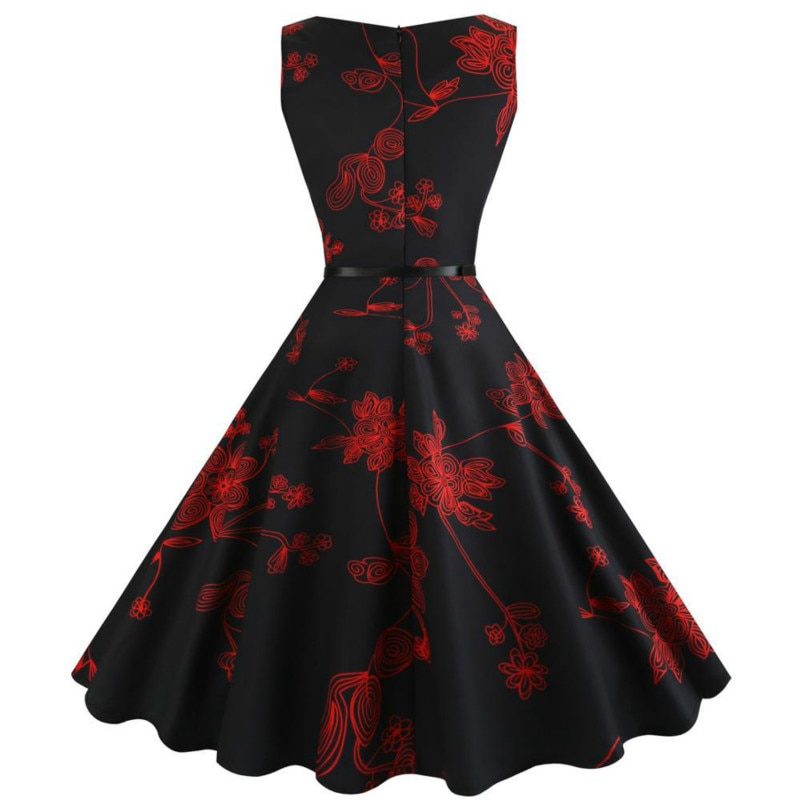 Summer Women Dresses Casual Floral Vintage 50 60s Robe Rockabilly Swing Pinup Vestidos O-Neck Party Dress Print Belts