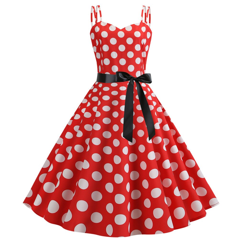 Yellow Polka Dot Vintage Summer Dresses Women Chic Pinup Robe Sexy Spaghetti Strap Party Rockabilly Dress Swing Sundresses