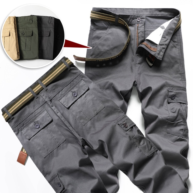 Cotton Cargo Pants Men's Loose Straight Multi-Pocket Wearable Work Pants Military Army Trousers