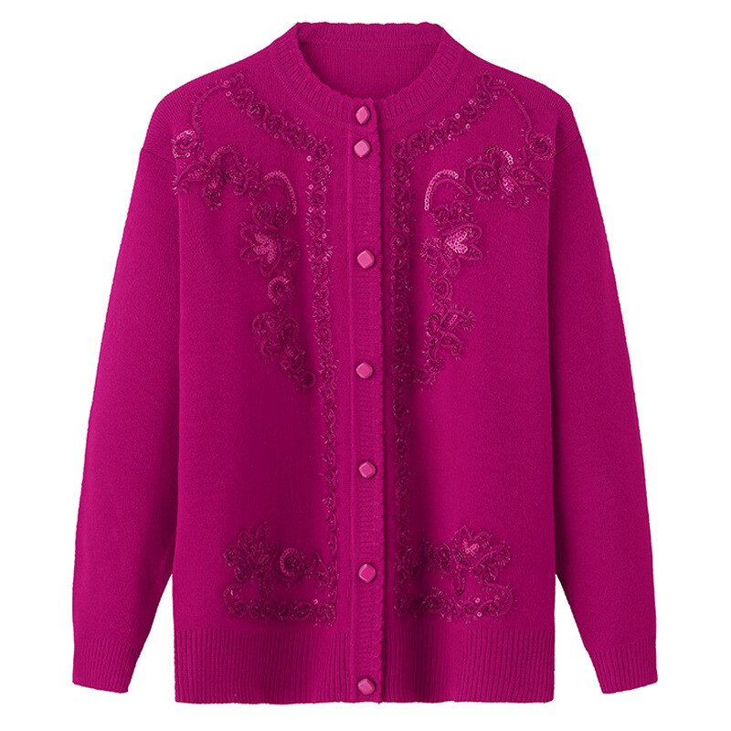 Middle-aged Elderly Women's Sweaters Knit Cardigan Spring Autumn Single-breasted Casual Jacket Female Tops Loose Sweater K1038