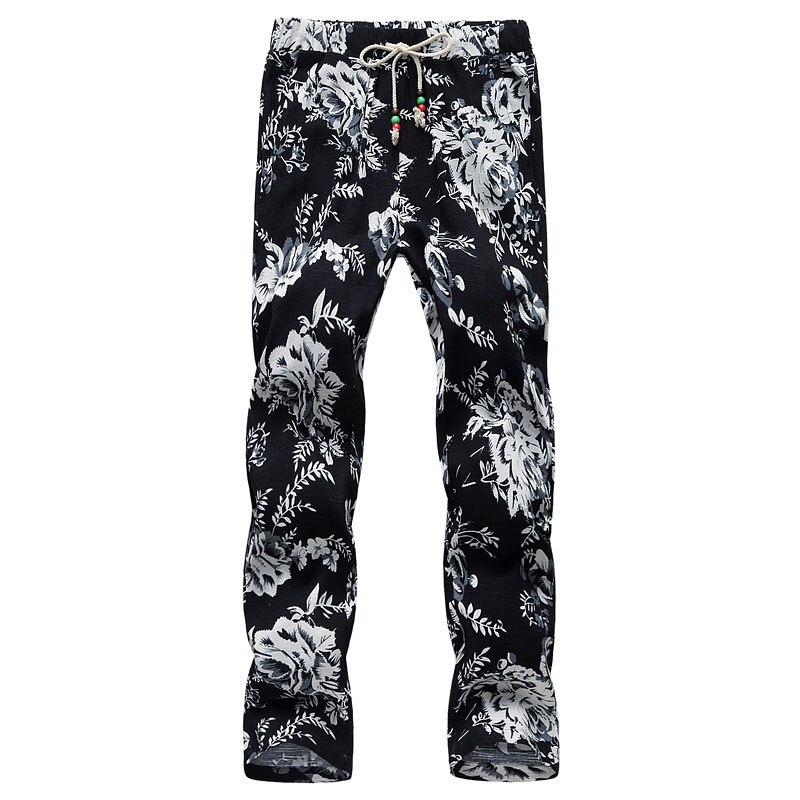 Retro Graphic Print Trousers Bohemian Style Mens Drawstring Straight Pants Summer Casual Slim Beach Vacation Pant For Men Fall