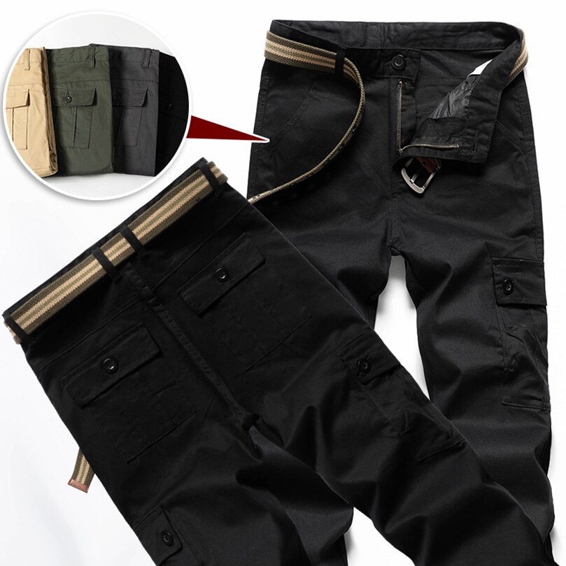Cotton Cargo Pants Men's Loose Straight Multi-Pocket Wearable Work Pants Military Army Trousers