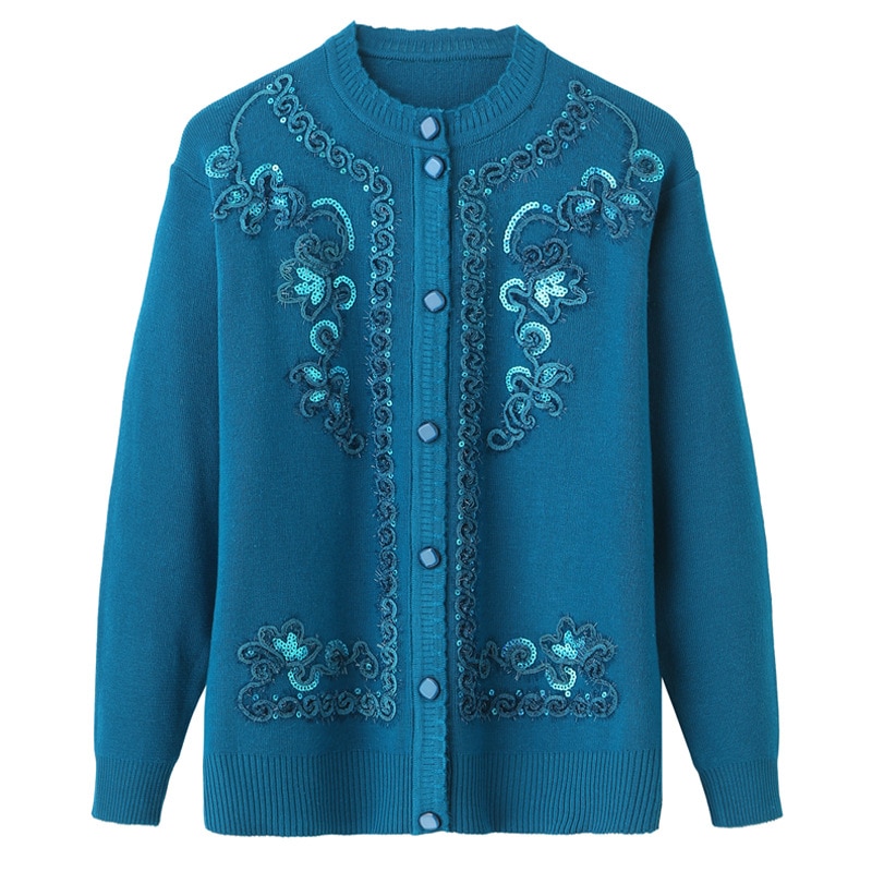 Middle-aged Elderly Women's Sweaters Knit Cardigan Spring Autumn Single-breasted Casual Jacket Female Tops Loose Sweater K1038
