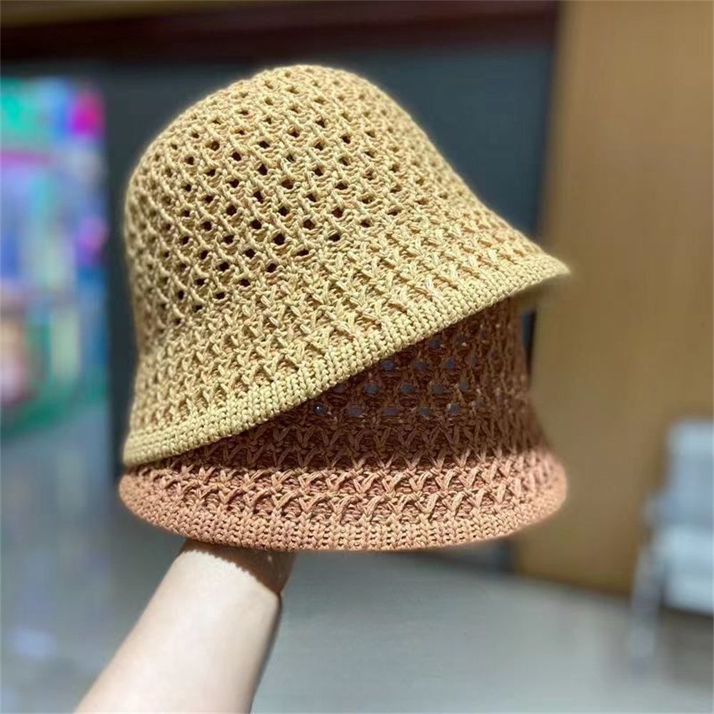 Ladies Summer Sun Hats Wide Brim Beach Cap Ventilation Breathable Fisherman Hats Soft Sun Hats Bucket Hat Hollow Knitted Hat