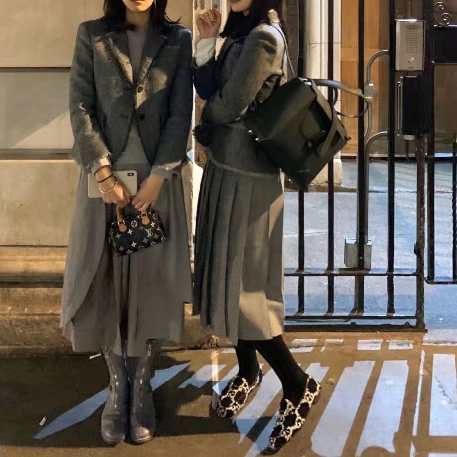 Summer Fashion Brand Pleated Skirt Women Preppy Style Split Mid-calf Skirts Lady Empire Falda Gray Blue JK Uniform Jupe Femme