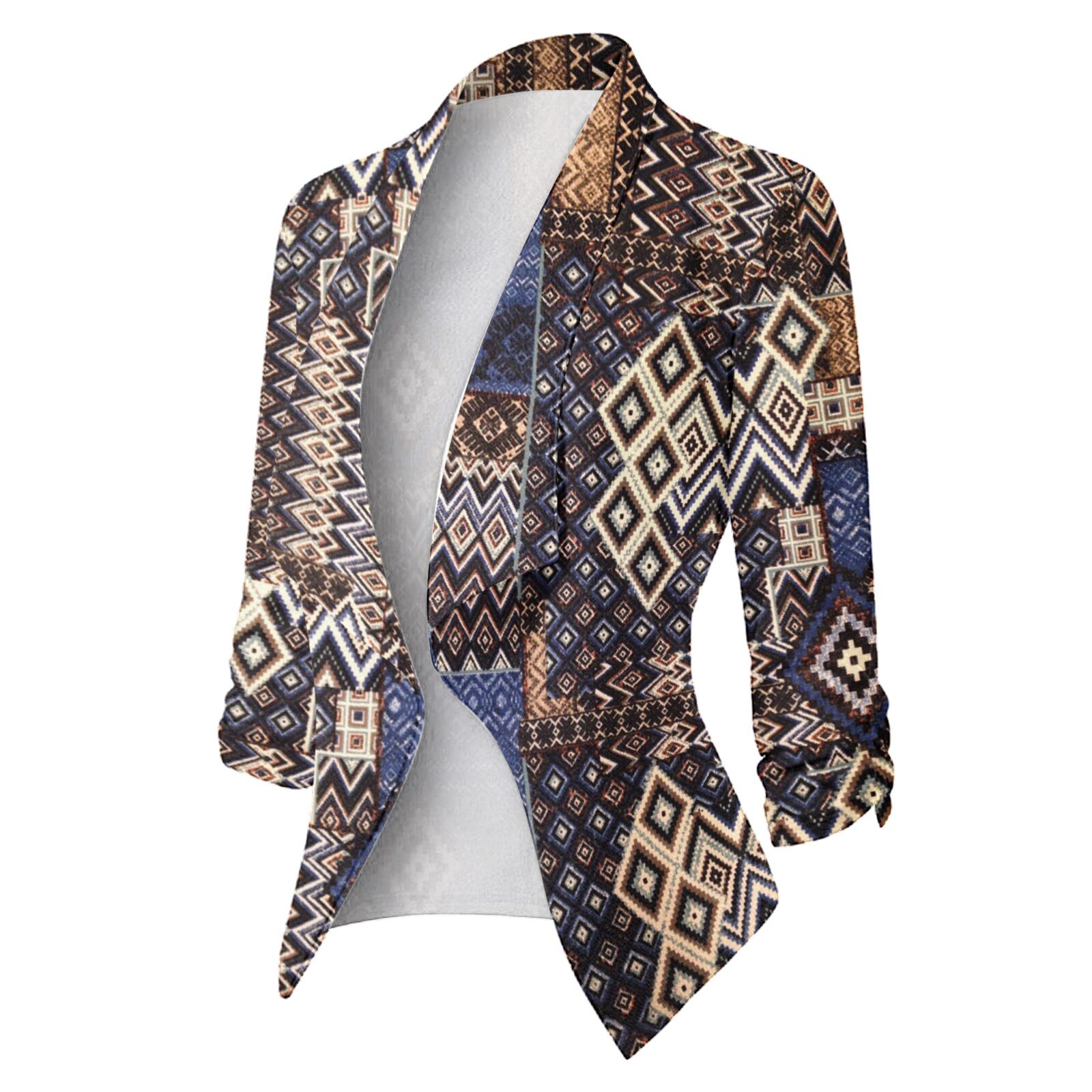Blazer Coat Women Casual Print Three Quarter Sleeve Suit Open Front Notched Collar Suit Cardigan Coats for Women Fashion